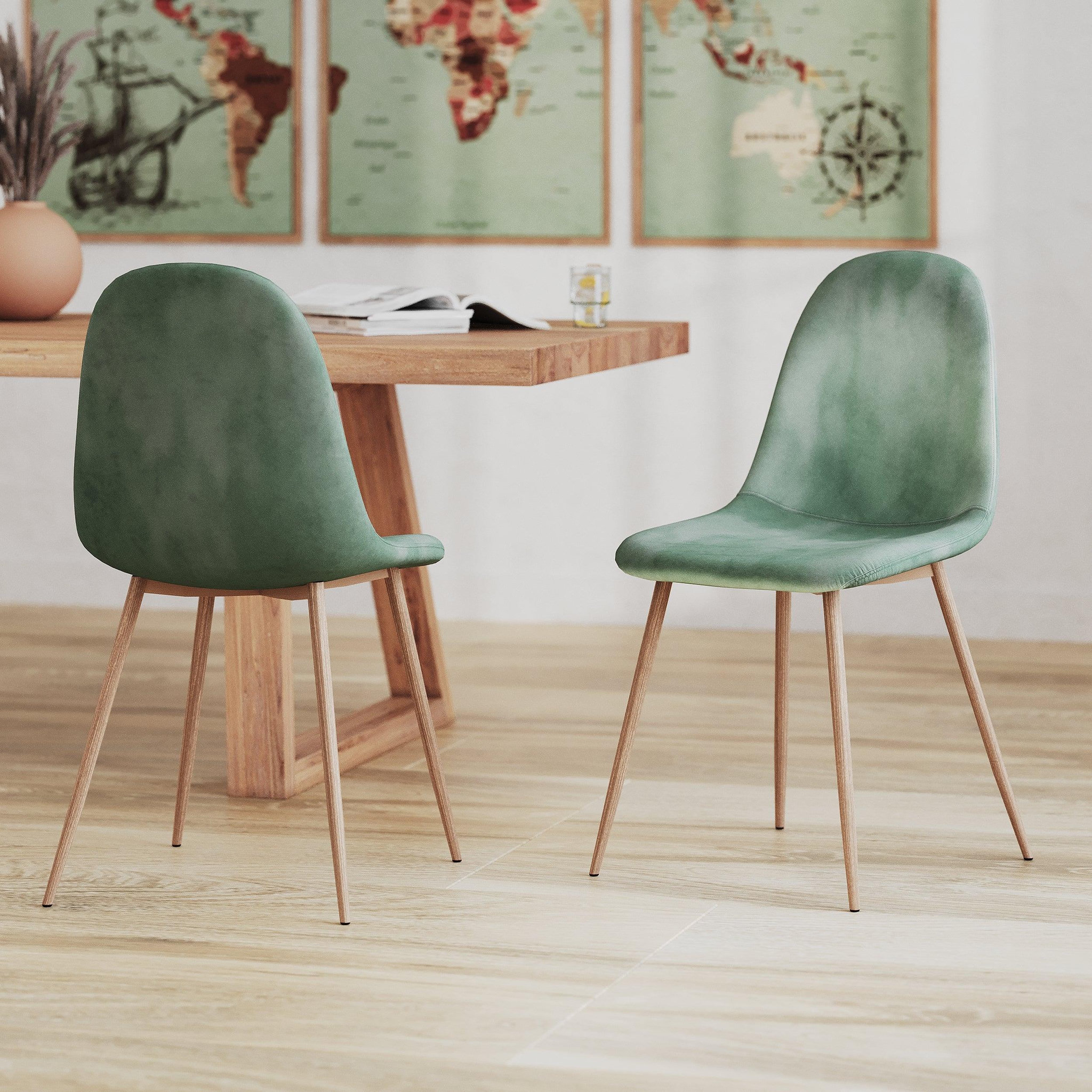 Voir la diapositive 2 : MAISON PAVANE Lot de 2 chaises en velours vert d'eau-fredrik