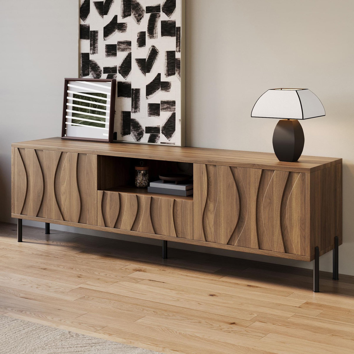 MERAX Meuble tv naturel 160 cm mdf