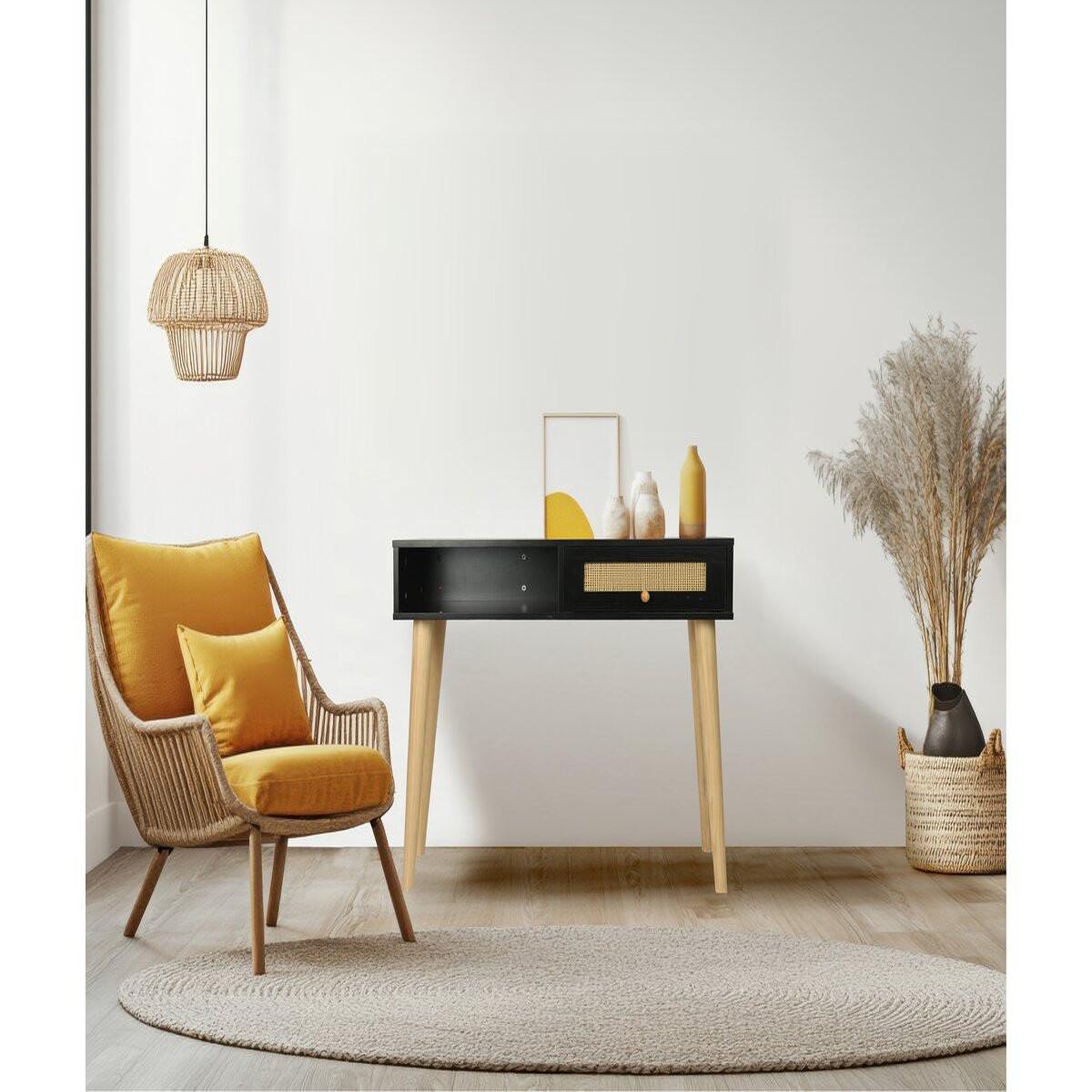 Voir la diapositive 2 : Habitat et Jardin Console cannage  marine  - 100 x 29 x 81 cm - noir