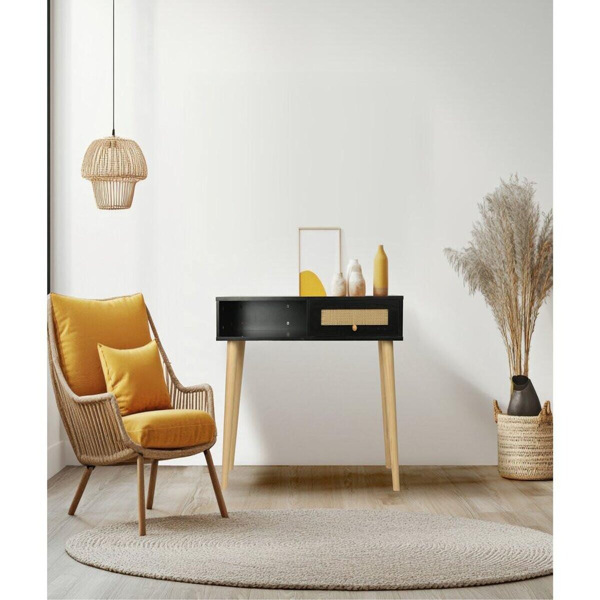 Habitat et Jardin Console cannage  Marine  - 100 x 29 x 81 cm - Noir