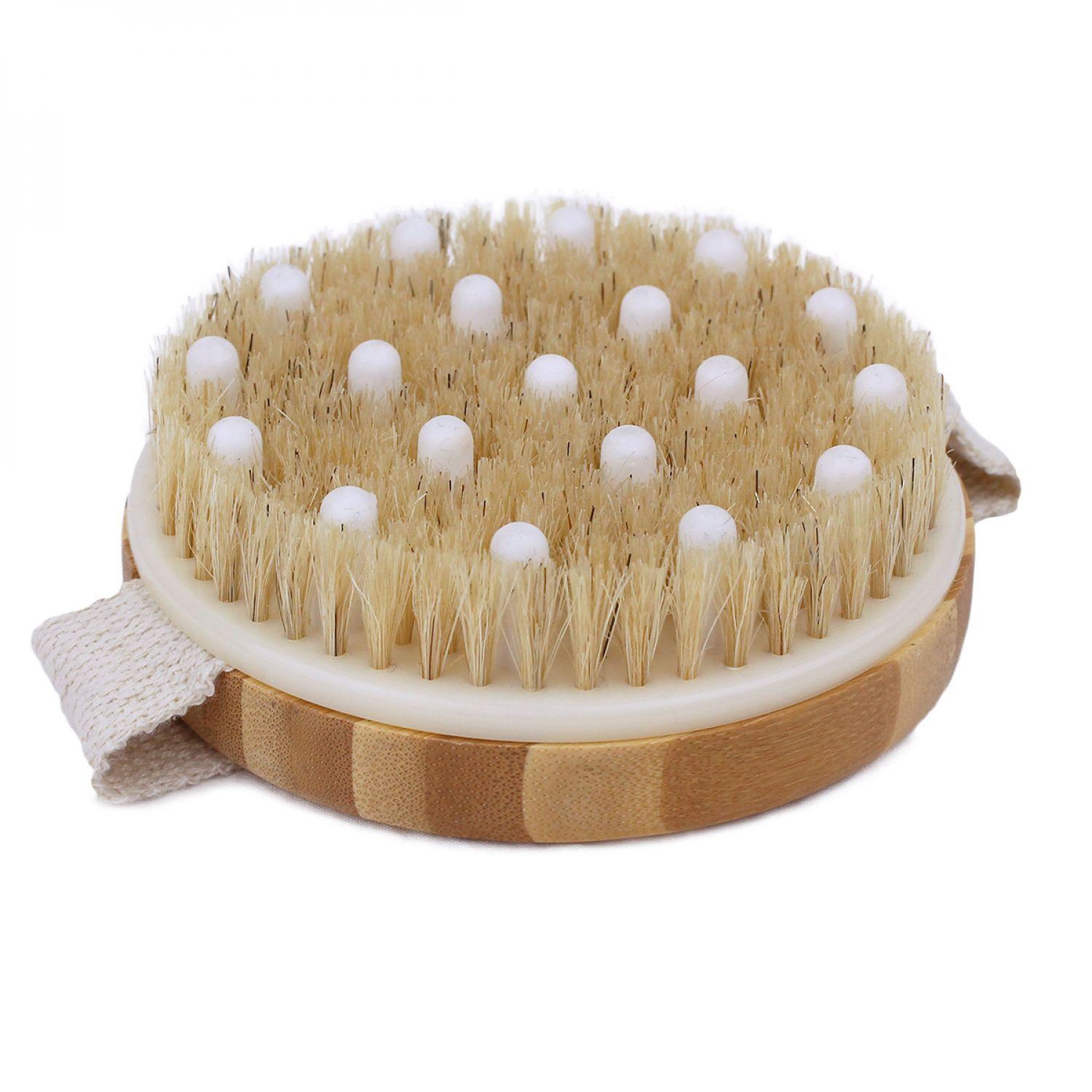 Voir la diapositive 5 : VIVEZEN Brosse de massage et de drainage, anti cellulite en bambou 11 x 11 x 3,5 cm avec poignée de maintien