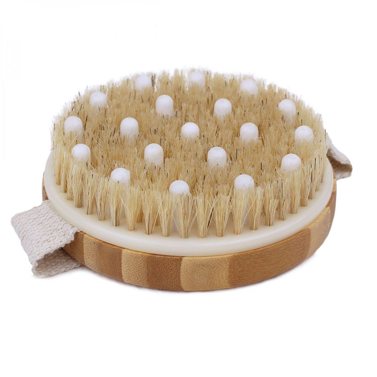 VIVEZEN Brosse de massage et de drainage, anti cellulite en bambou 11 x 11 x 3,5 cm avec poignée de maintien