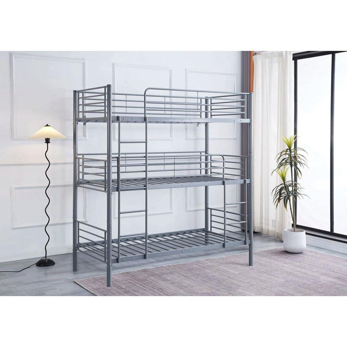 Habitat et Jardin Lit superposé en métal triple  HAVIN  - 90 x 190 cm - Gris