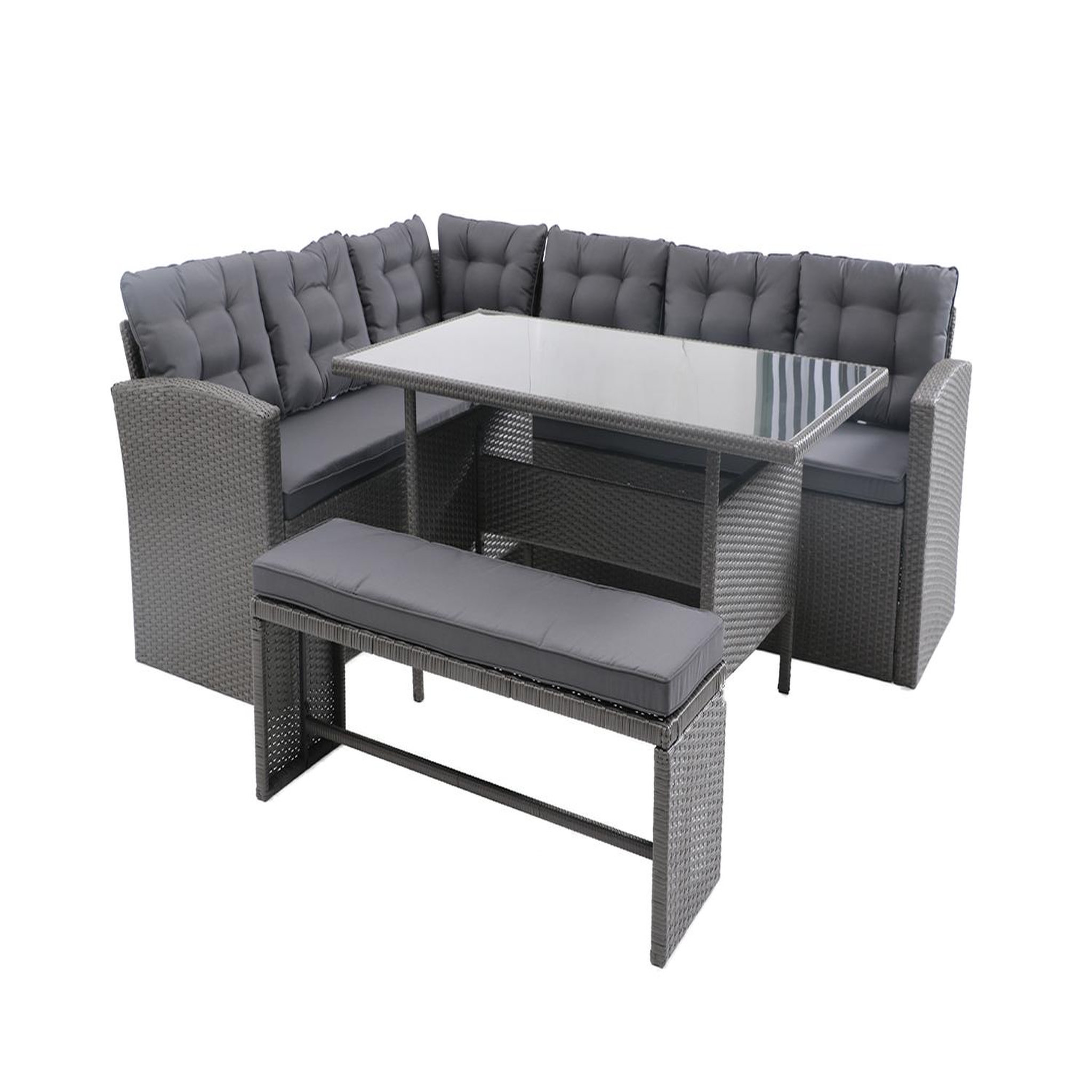 CONCEPT USINE Salon de jardin 8 places en résine anthracite et coussins verts moorea
