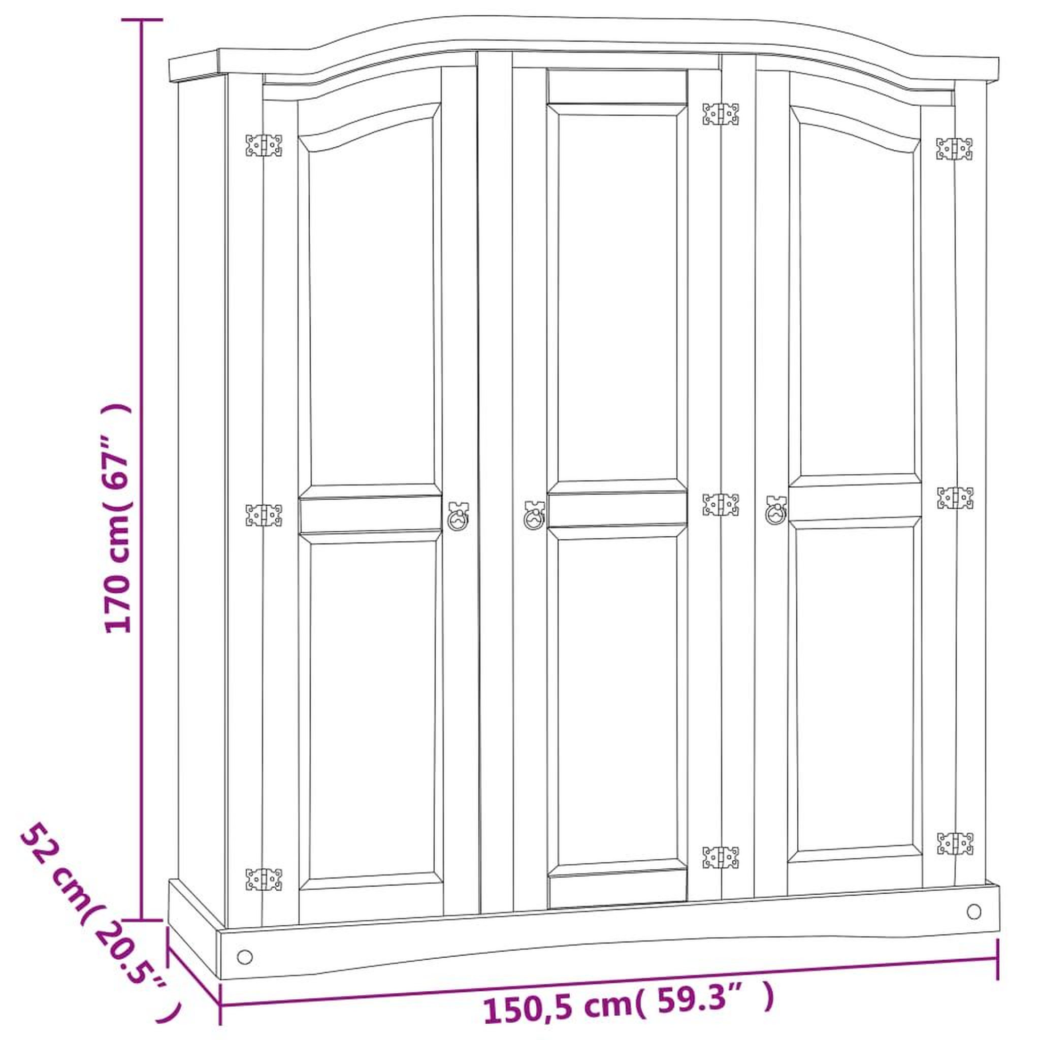 Voir la diapositive 6 : VIDAXL Garde-robe avec 3 portes Gamme  pin mexicain Gris