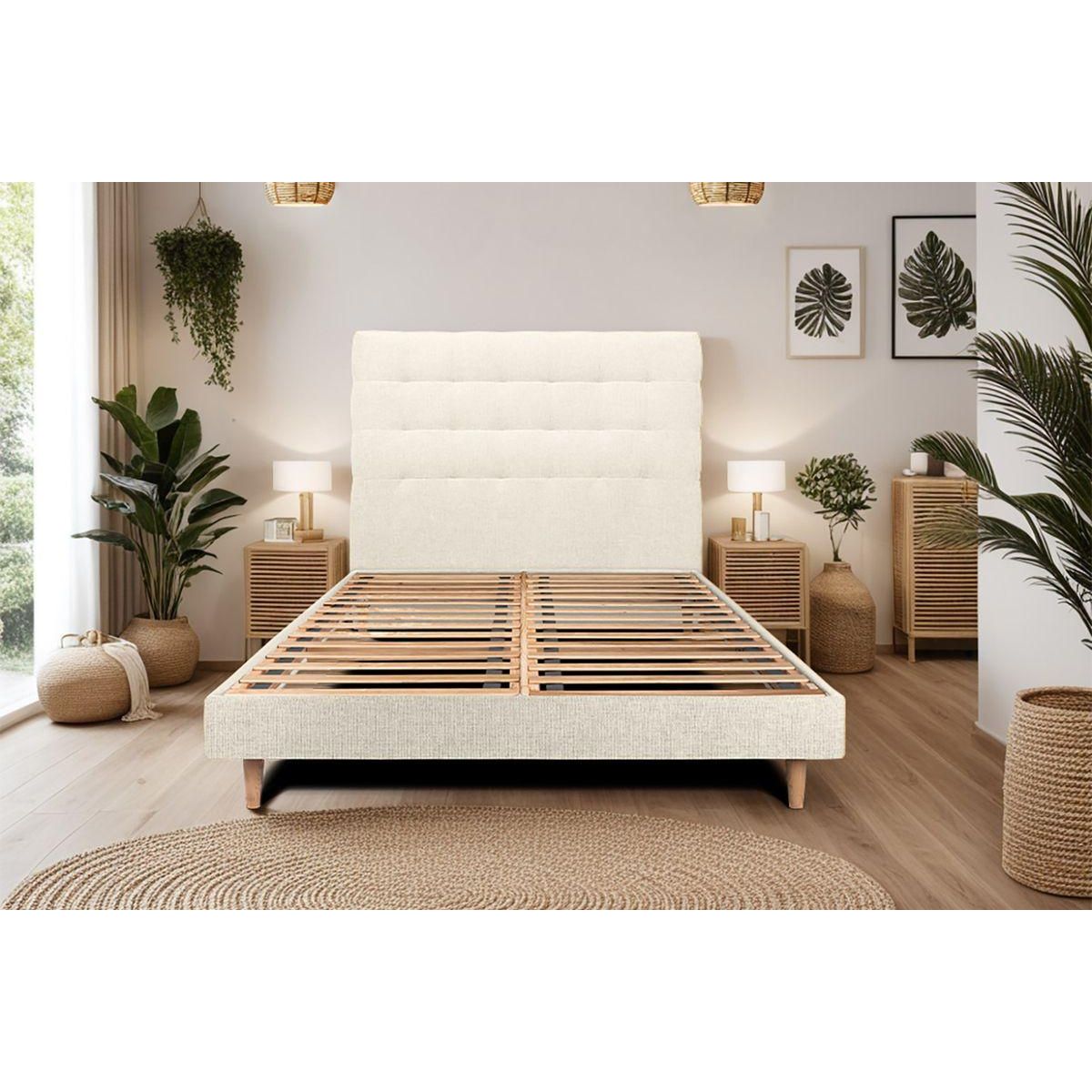 Sommeil de Plomb Lit avec tête de lit capitonnée tissu et sommier kit - Hauteur totale : 29cm