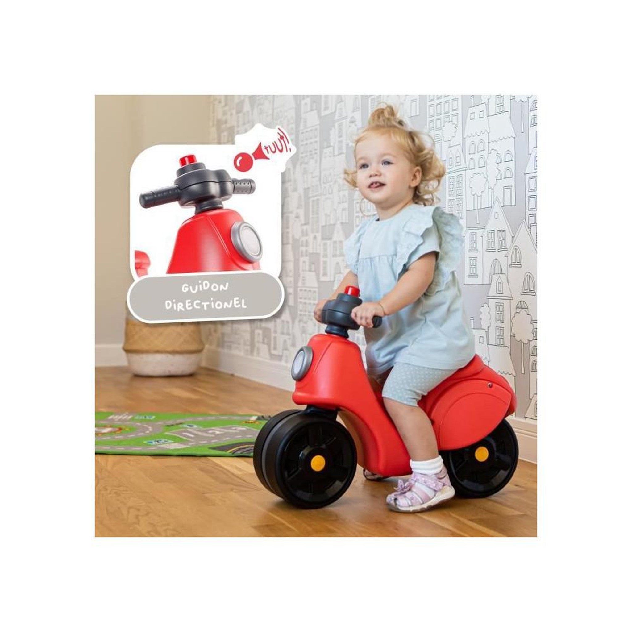 Voir la diapositive 3 : FALK Scooter Strada - FALK - Guidon directionnel avec klaxon - Larges roues sécurisantes - Rouge - 100% Fabriqué en France - Des 12