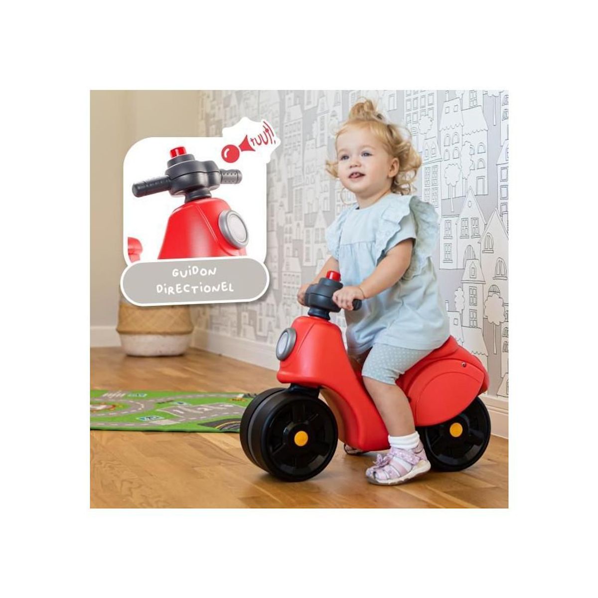 FALK Scooter Strada - FALK - Guidon directionnel avec klaxon - Larges roues sécurisantes - Rouge - 100% Fabriqué en France - Des 12