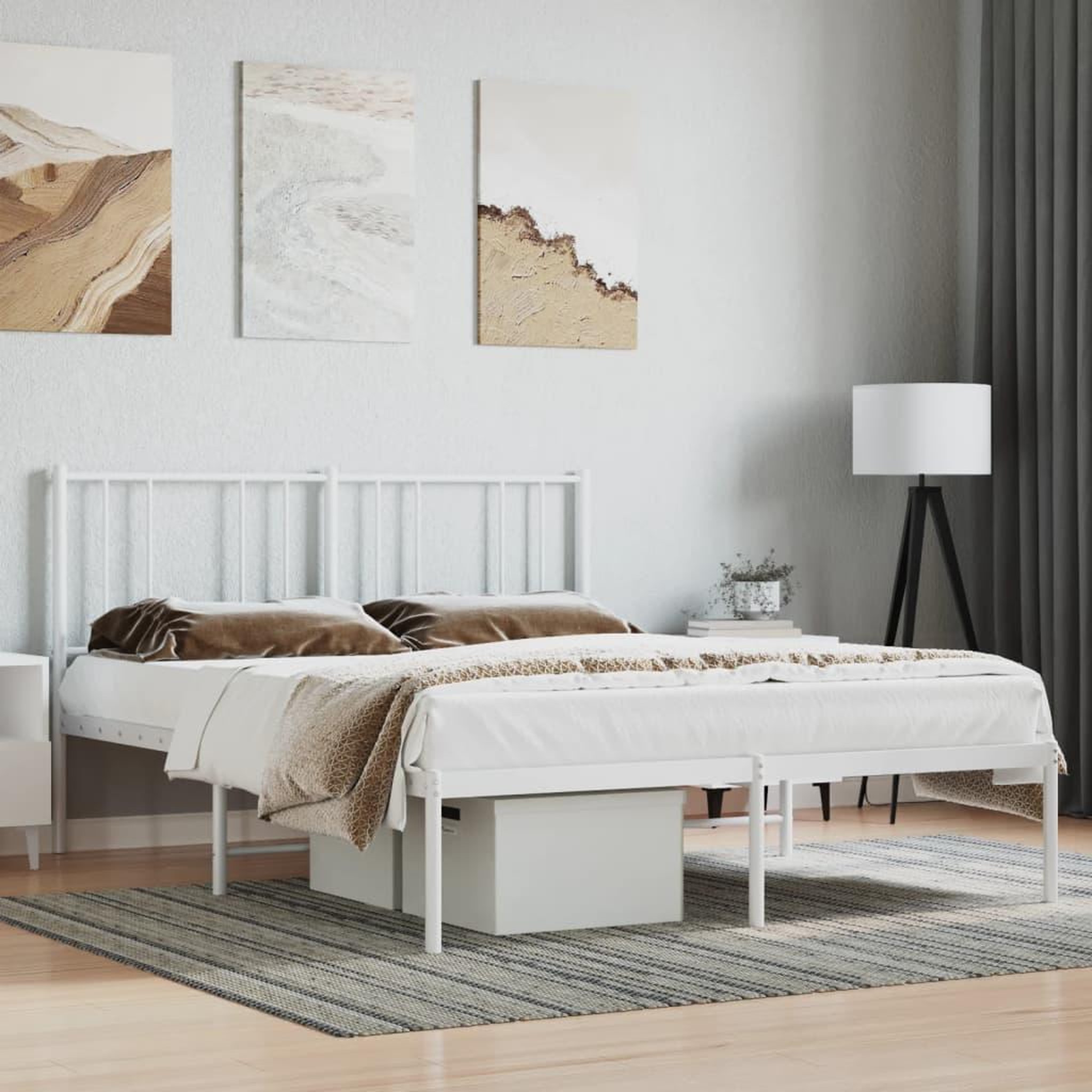 VIDAXL Cadre de lit metal sans matelas et tete de lit blanc 140x190 cm