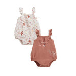 Petit Béguin Lot de 2 barboteuses bloomer bébé en gaze de coton Arizona. Coloris disponibles : Beige