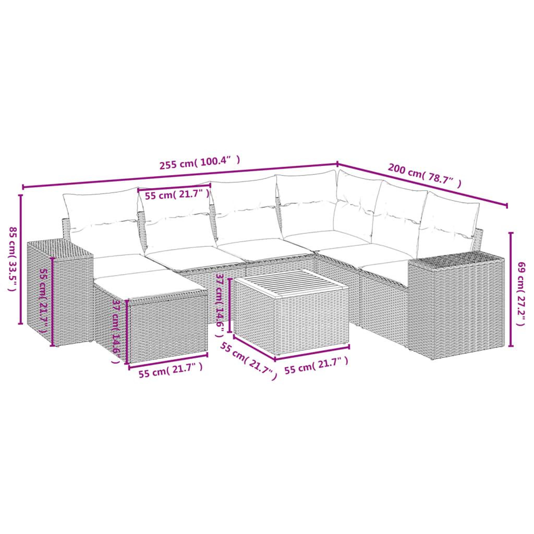 Voir la diapositive 4 : VIDAXL Salon de jardin 8 pcs avec coussins gris resine tressee