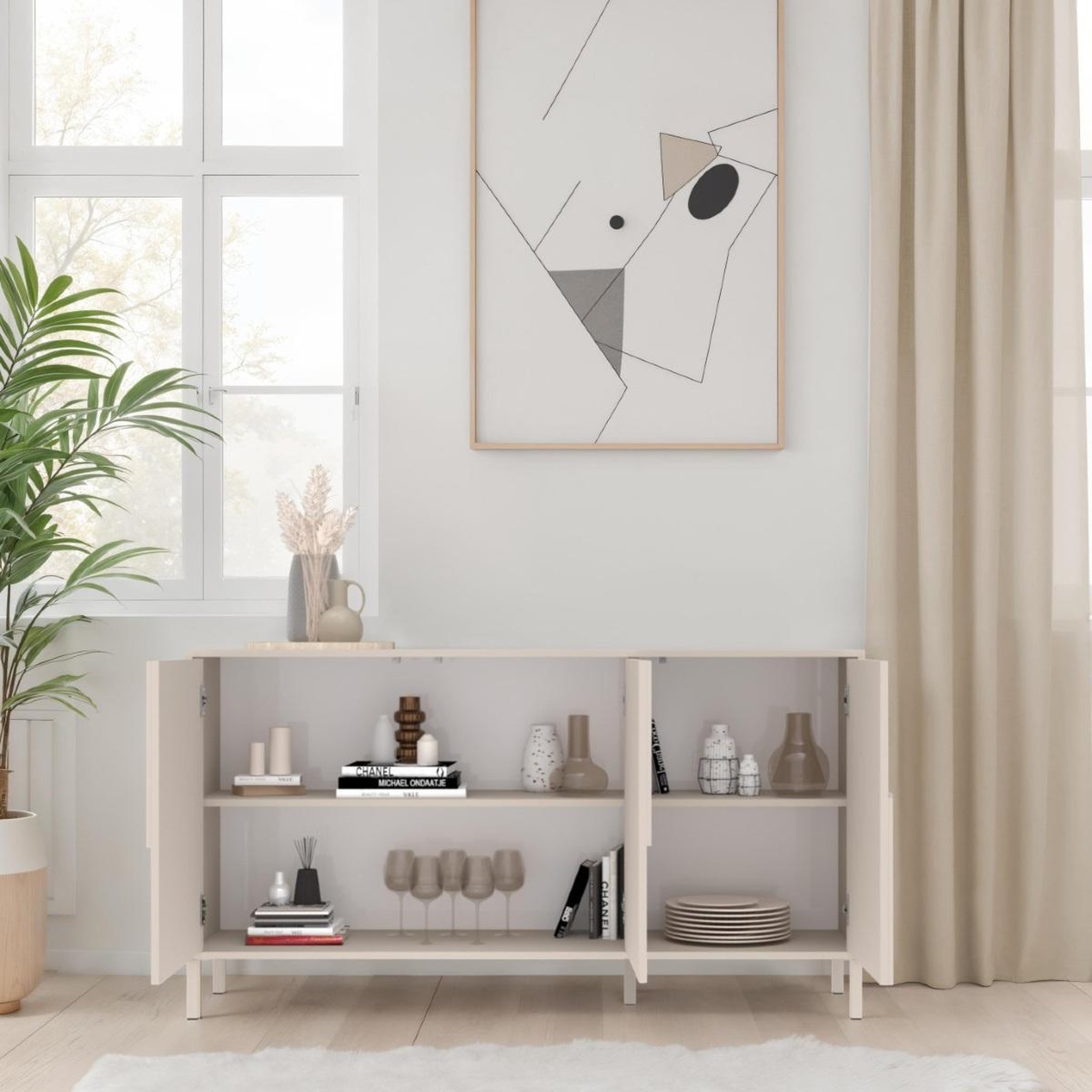 Voir la diapositive 3 : JLC KREATION Buffet moderne 3 portes 155cm beige EROS
