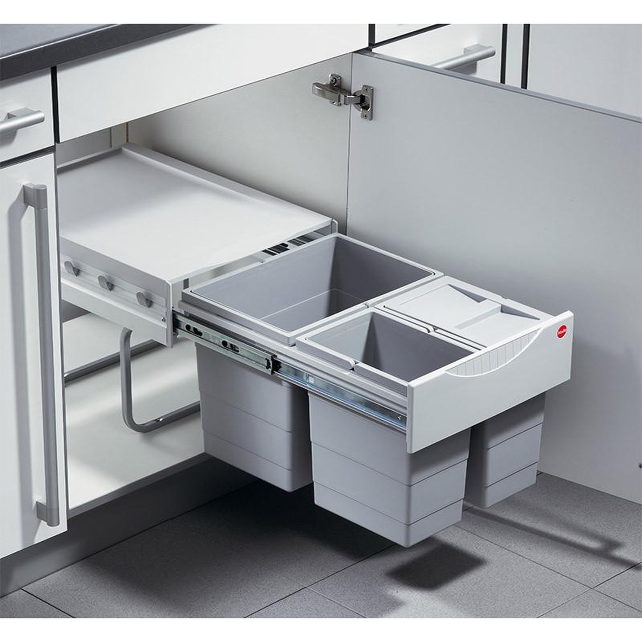 Voir la diapositive 3 : HAILO Poubelle de cuisine tri sélectif 3 bacs encastrable 35l (18+8.5+8.5) hailo as raumspar tandem