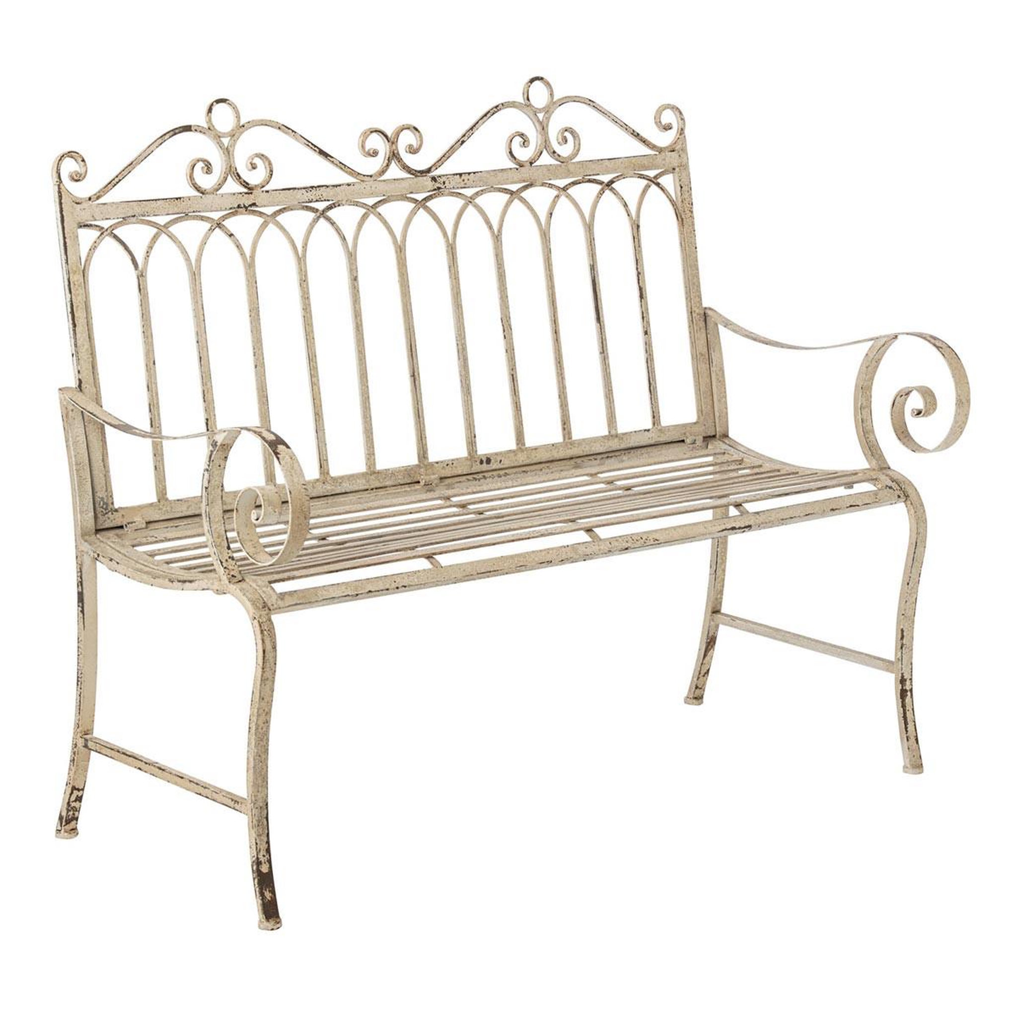 J-LINE Banc de Jardin en Métal  Fabien  123cm Blanc Cassé