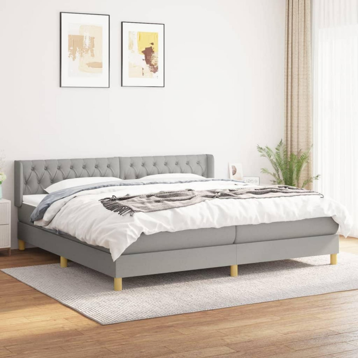 VIDAXL Sommier a lattes de lit avec matelas Gris clair 200x200cm Tissu