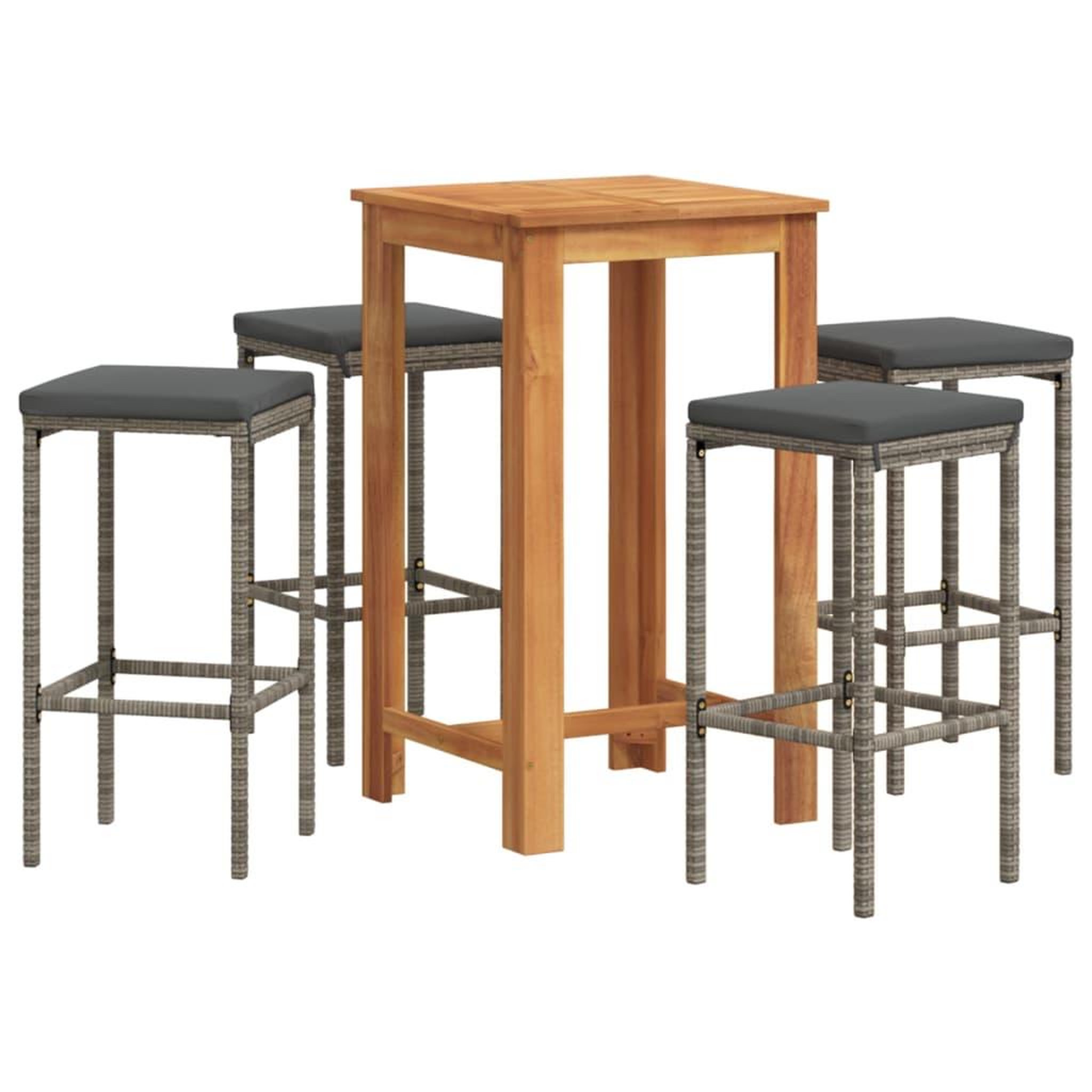 Voir la diapositive 2 : VIDAXL Ensemble de bar de jardin 5 pcs gris bois massif acacia rotin