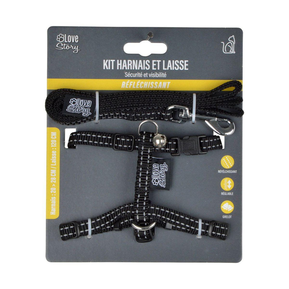 Paris Prix Harnais & Laisse pour Chat  Réfléchissant  120cm Noir