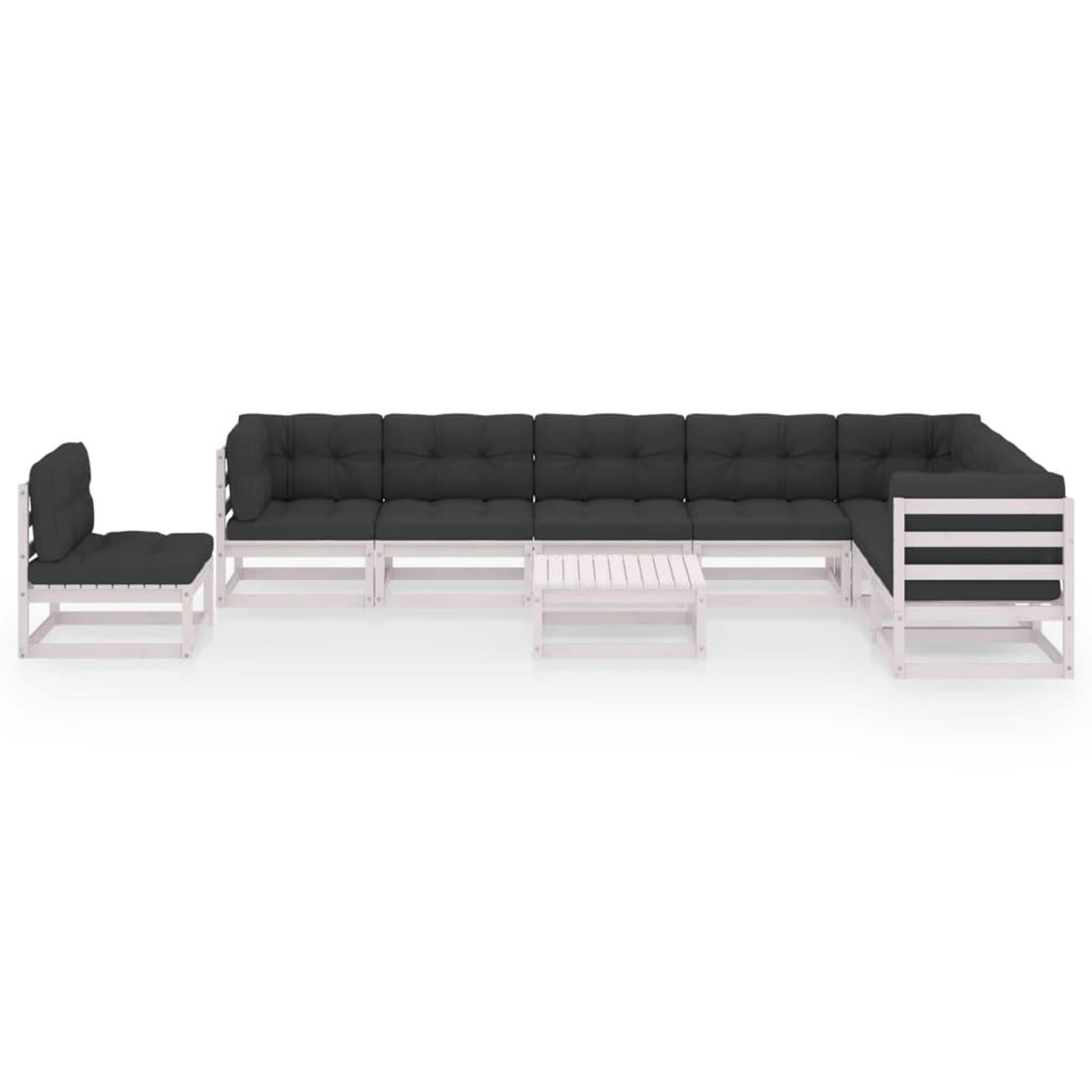 Voir la diapositive 2 : VIDAXL Salon de jardin 9 pcs avec coussins Blanc Bois de pin massif