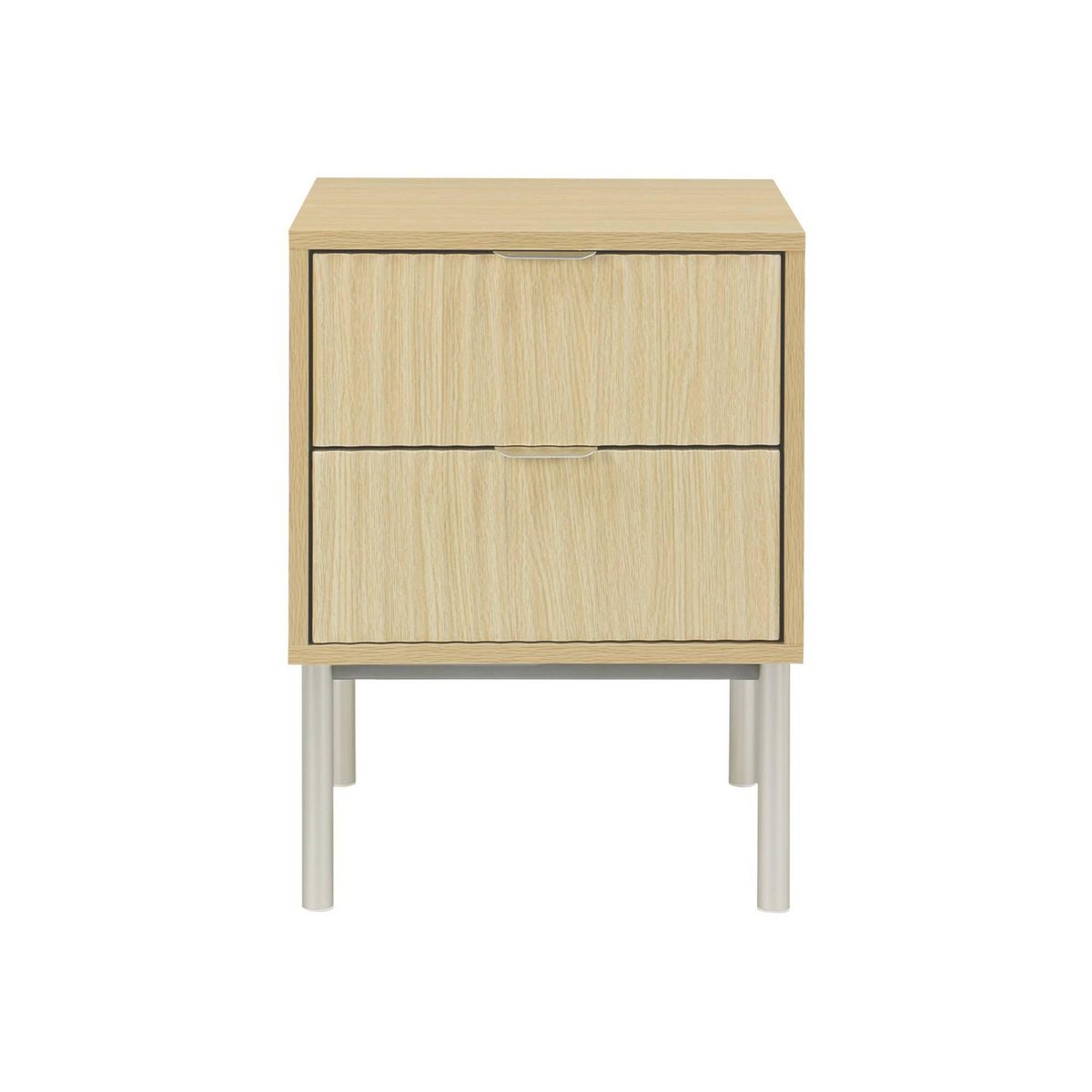 SWEEEK Table de chevet effet bois rainuré et métal. pieds métal champagne. 2 tiroirs