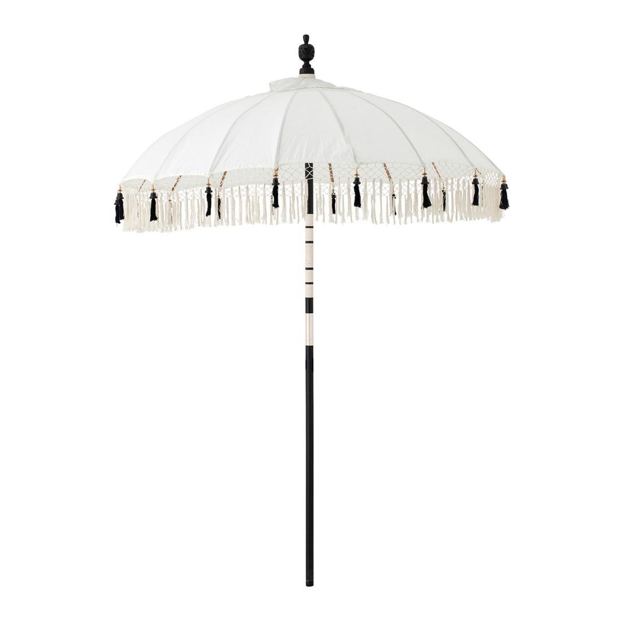J-LINE Parasol rond à franges  flavie  180cm écru & noir