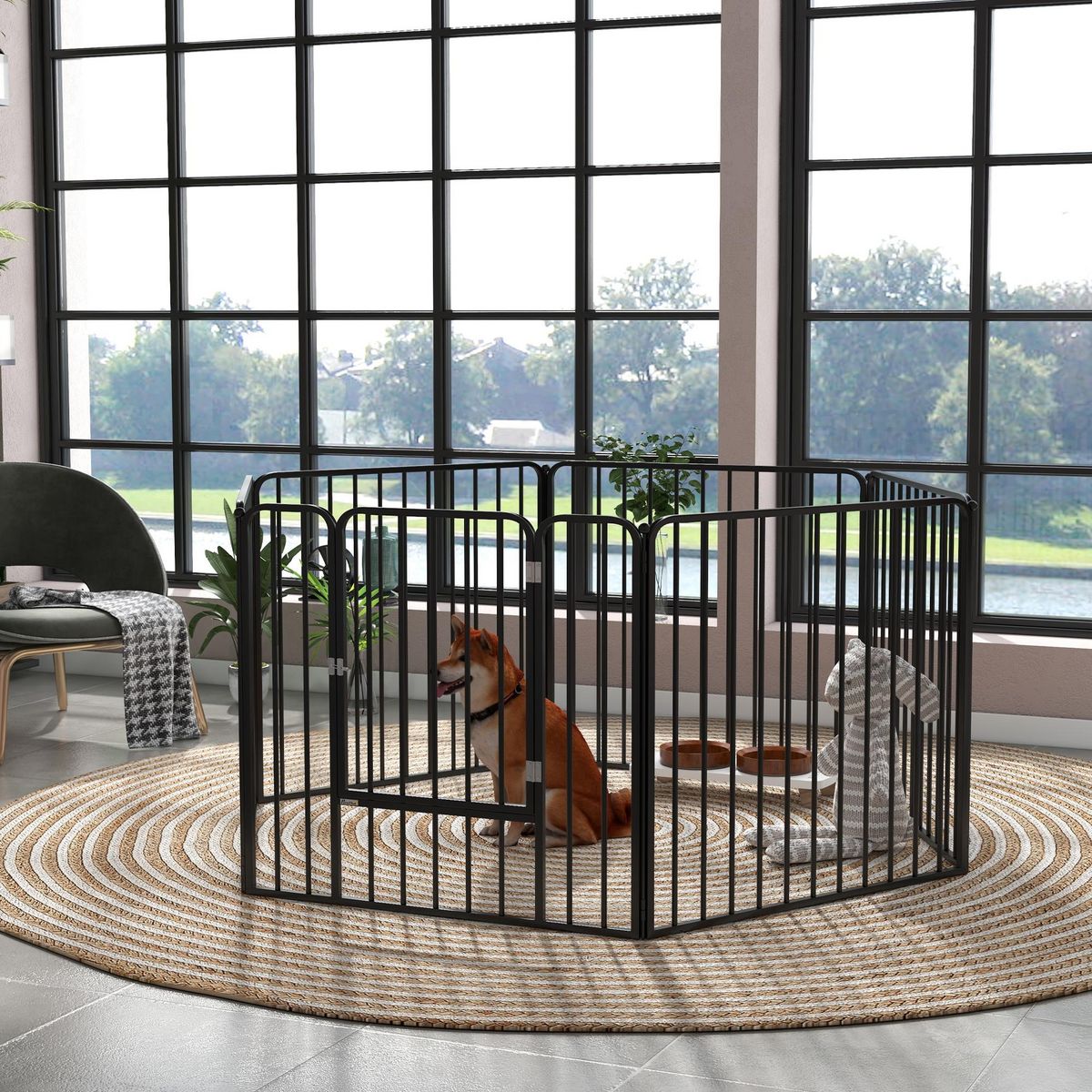 PAWHUT Parc enclos modulable pour chien porte 6 panneaux noir