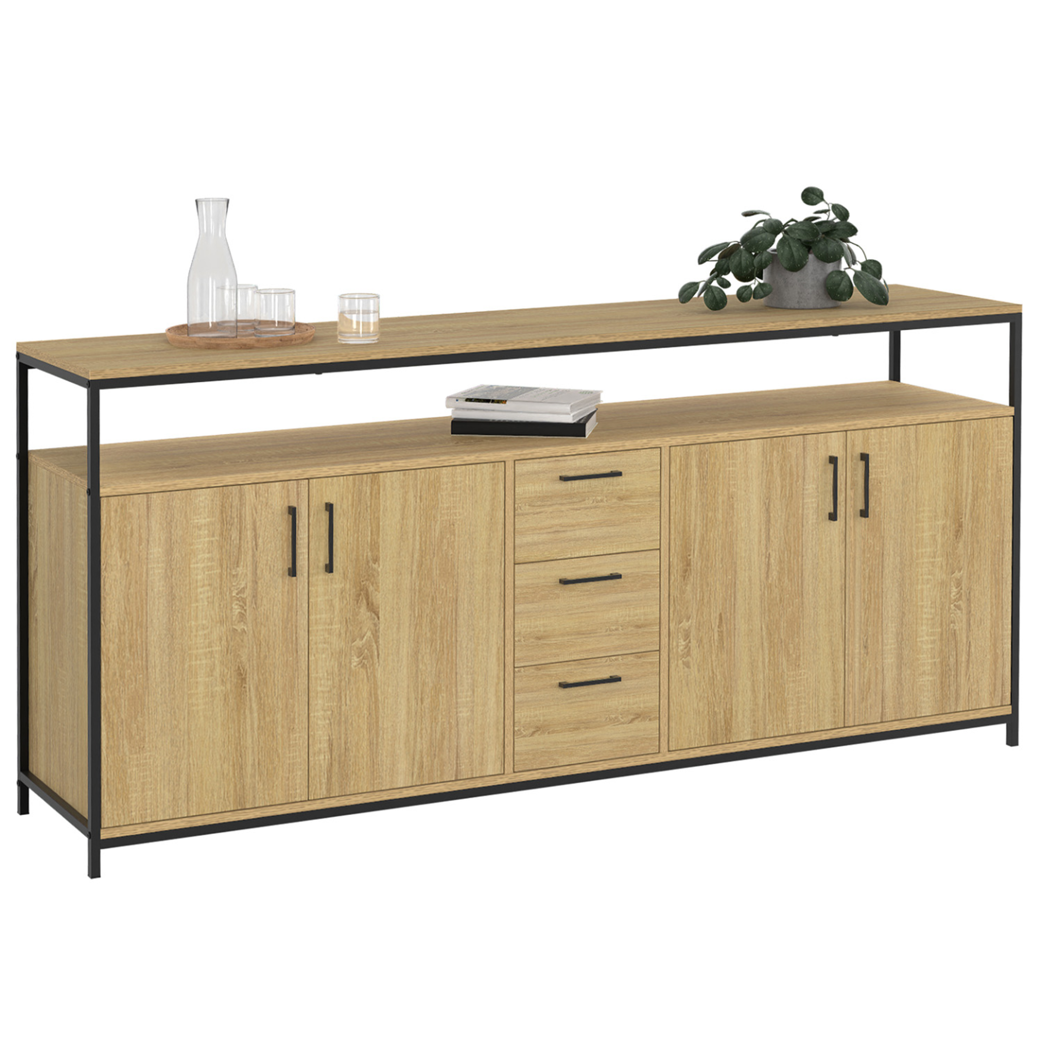 ID MARKET Buffet 180 cm detroit xxl 4 portes et tiroirs design industriel