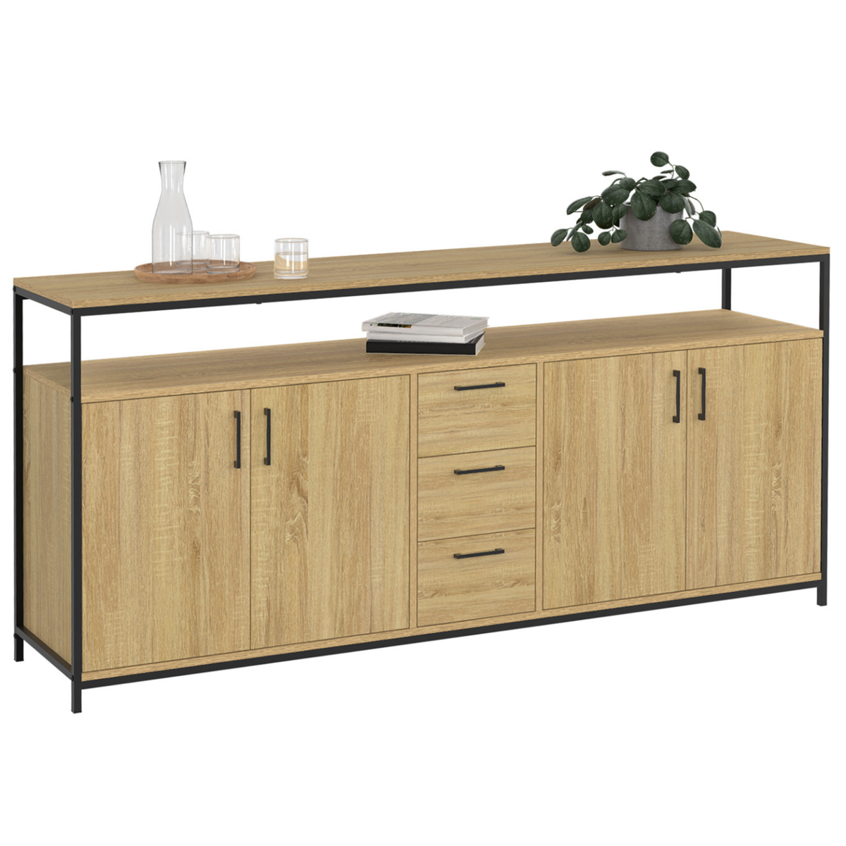ID MARKET Buffet 180 cm DETROIT XXL 4 portes et tiroirs design industriel