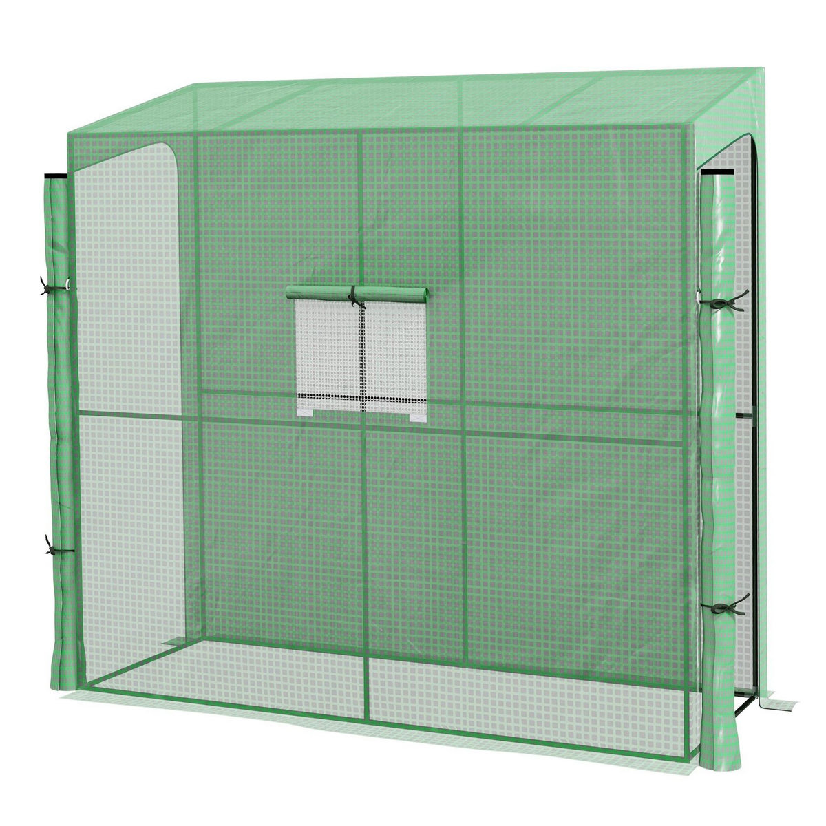 OUTSUNNY Serre de jardin adossée serre adossée dim. 2L x 0,8l x 2H m 2 portes zippées fenêtre acier PE haute densité vert