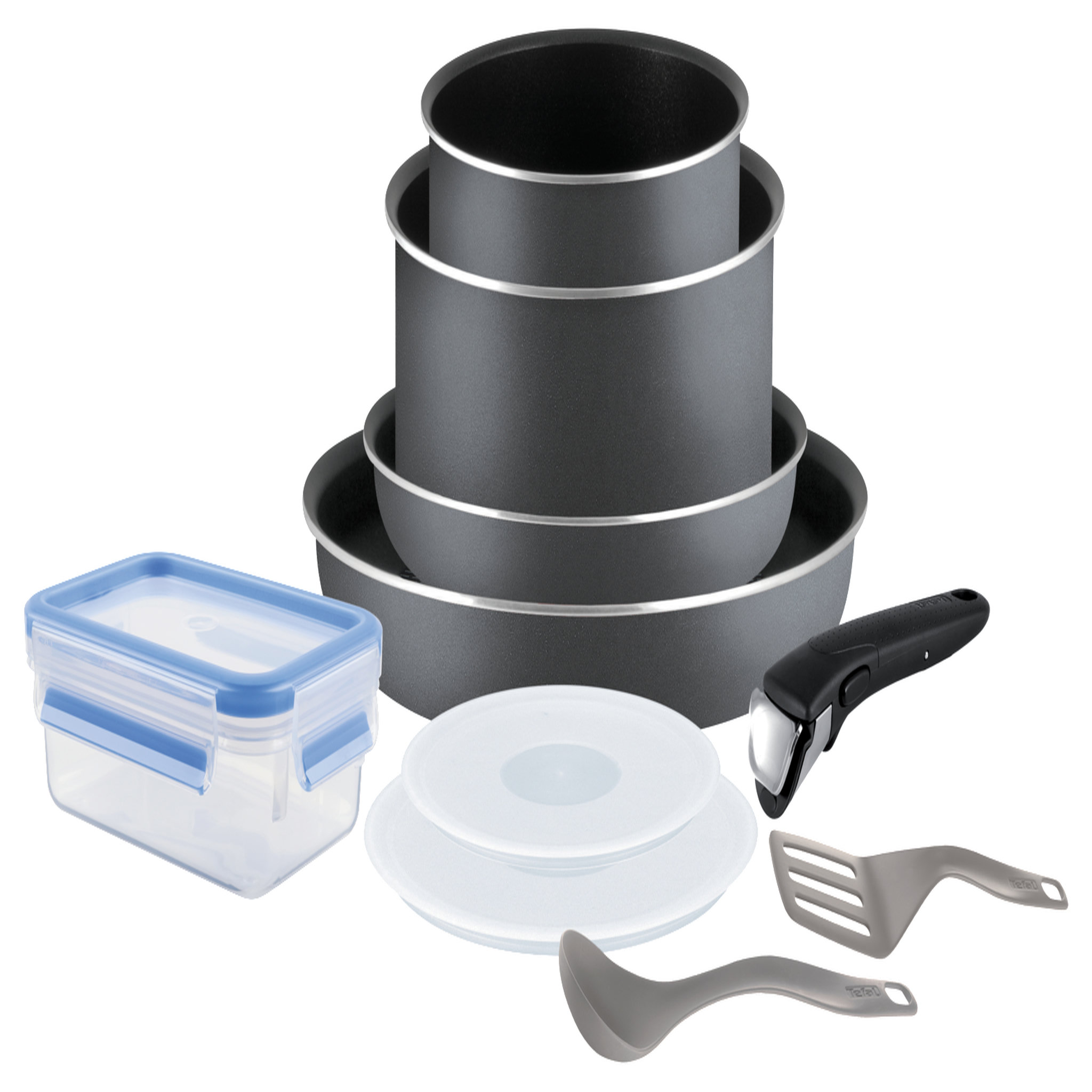 TEFAL Batterie de cuisine 10 pièces INGENIO ESSENTIAL Gris en aluminium
