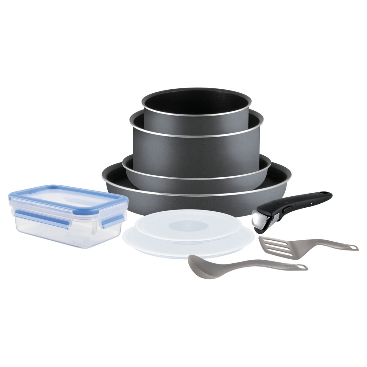 TEFAL Batterie de cuisine 10 pièces INGENIO ESSENTIAL Gris en aluminium