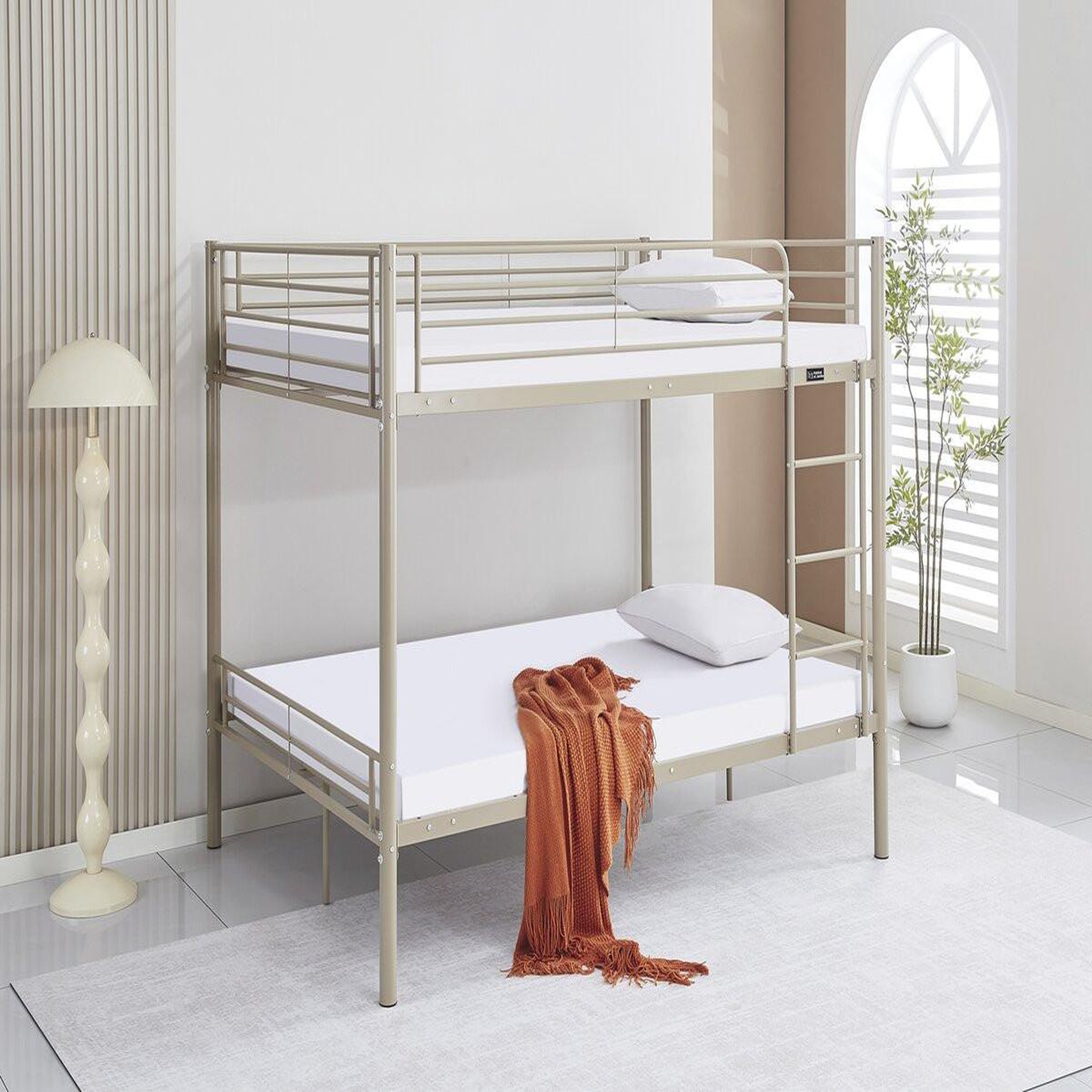 Voir la diapositive 2 : Habitat et Jardin Lit double superposé avec sommier inclus  Adam  - 140 x 190 cm - Taupe