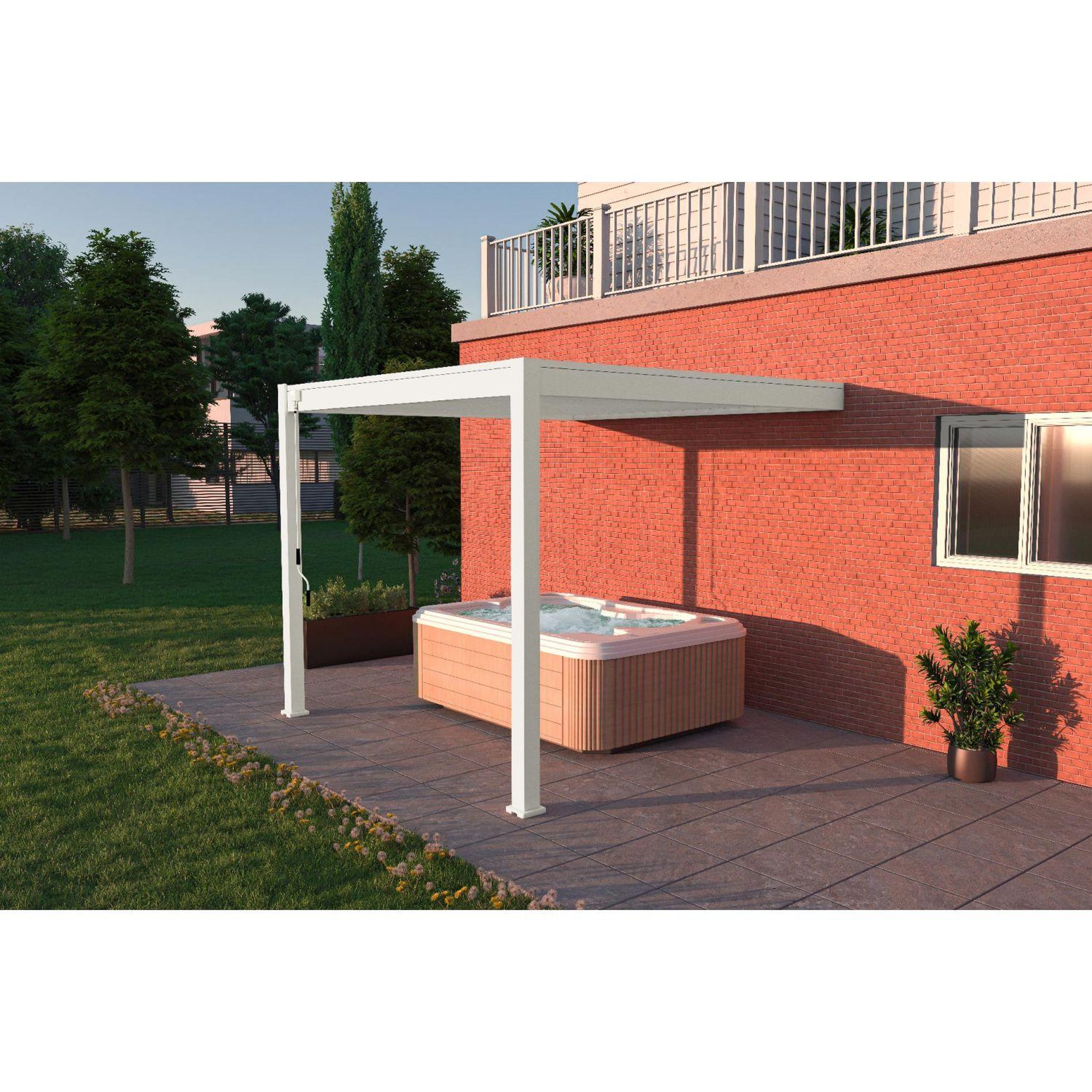 Voir la diapositive 8 : Pergola Bioclimatique adossée 3x3 m - Aluminium - Blanc -  VS OmBREA®