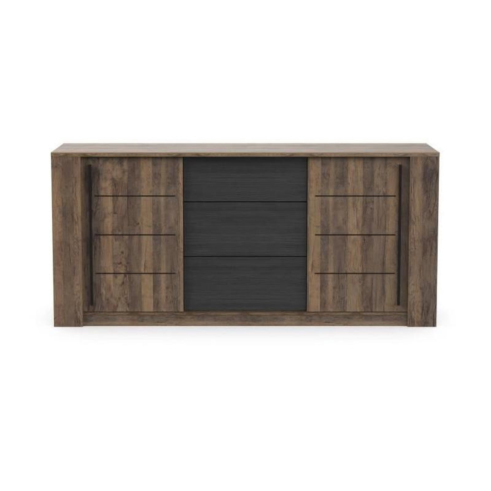 Voir la diapositive 2 : Demeyere Enfilade MONACO - Décor chene et noir - 2 Portes coulissantes + 3 Tiroirs - L206 x P44,9 x H94 cm - CBA MEUBLES