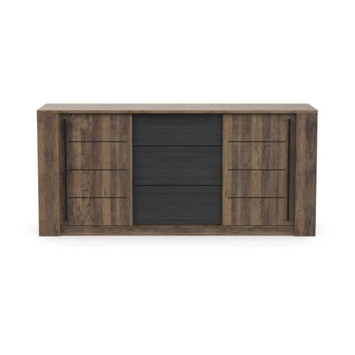 Demeyere Enfilade MONACO - Décor chene et noir - 2 Portes coulissantes + 3 Tiroirs - L206 x P44,9 x H94 cm - CBA MEUBLES
