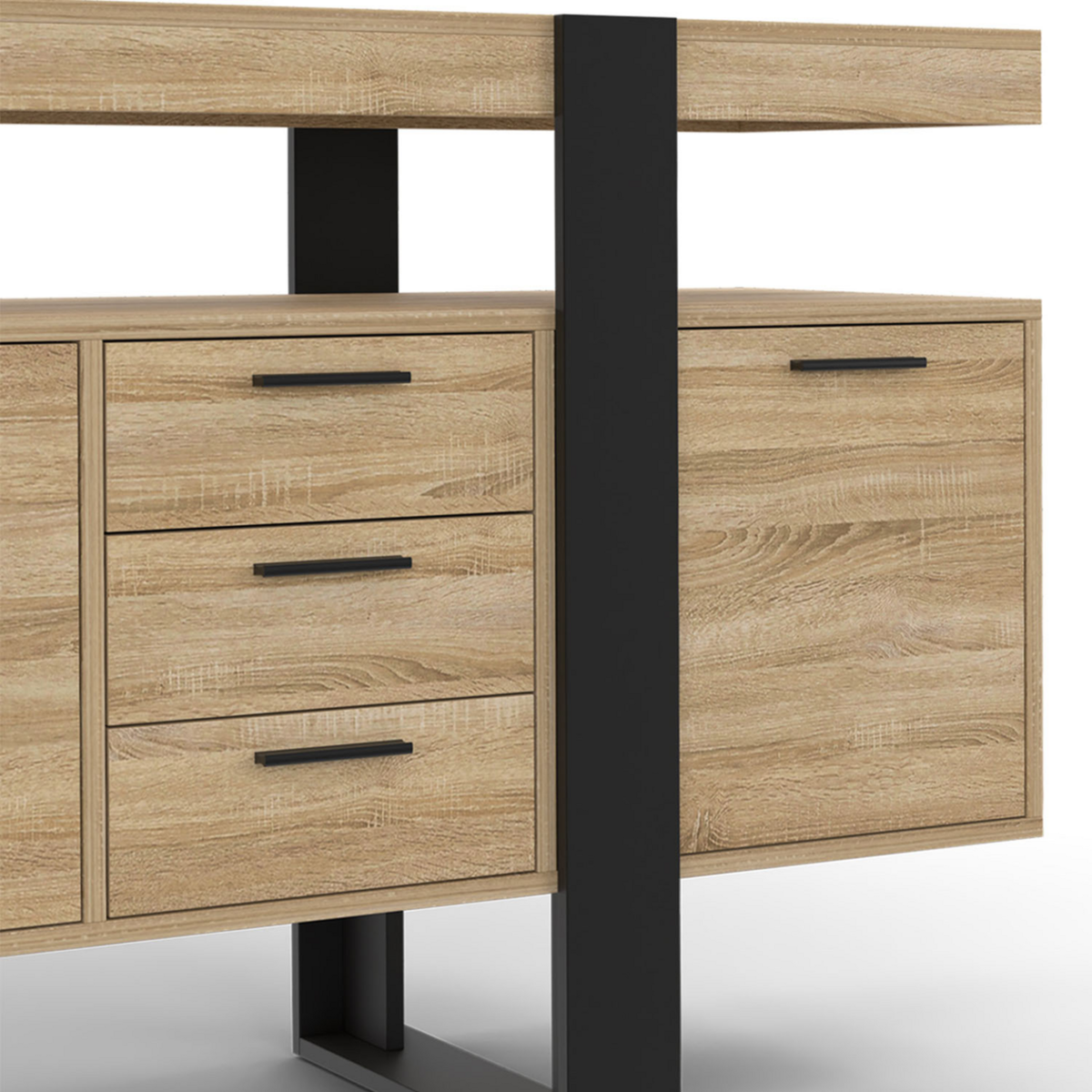ID MARKET Buffet 180 cm PHOENIX XXL 4 portes et 3 tiroirs bois et noir