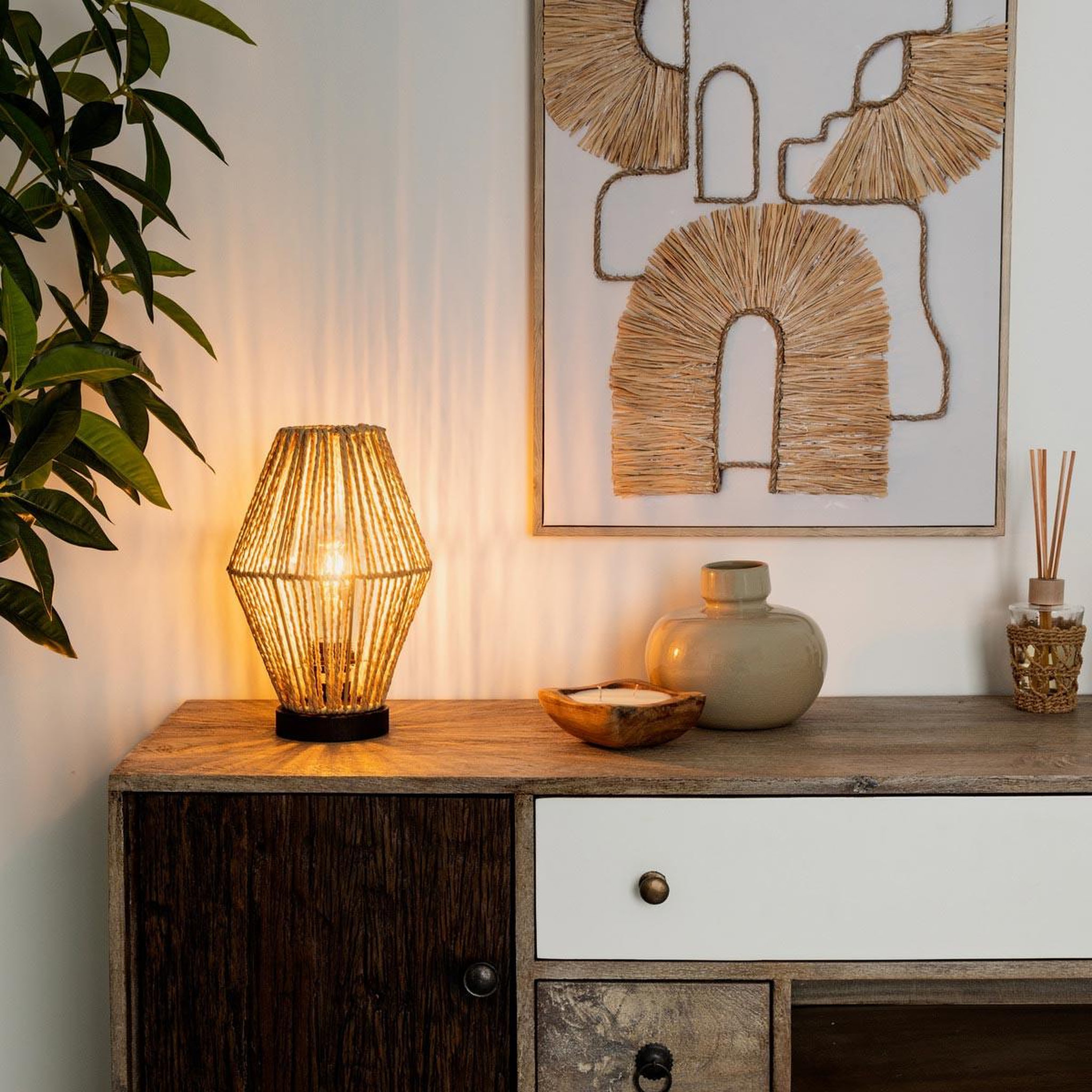 Voir la diapositive 4 : ATMOSPHERA Lampe à poser corde  aissa  32cm naturel & noir