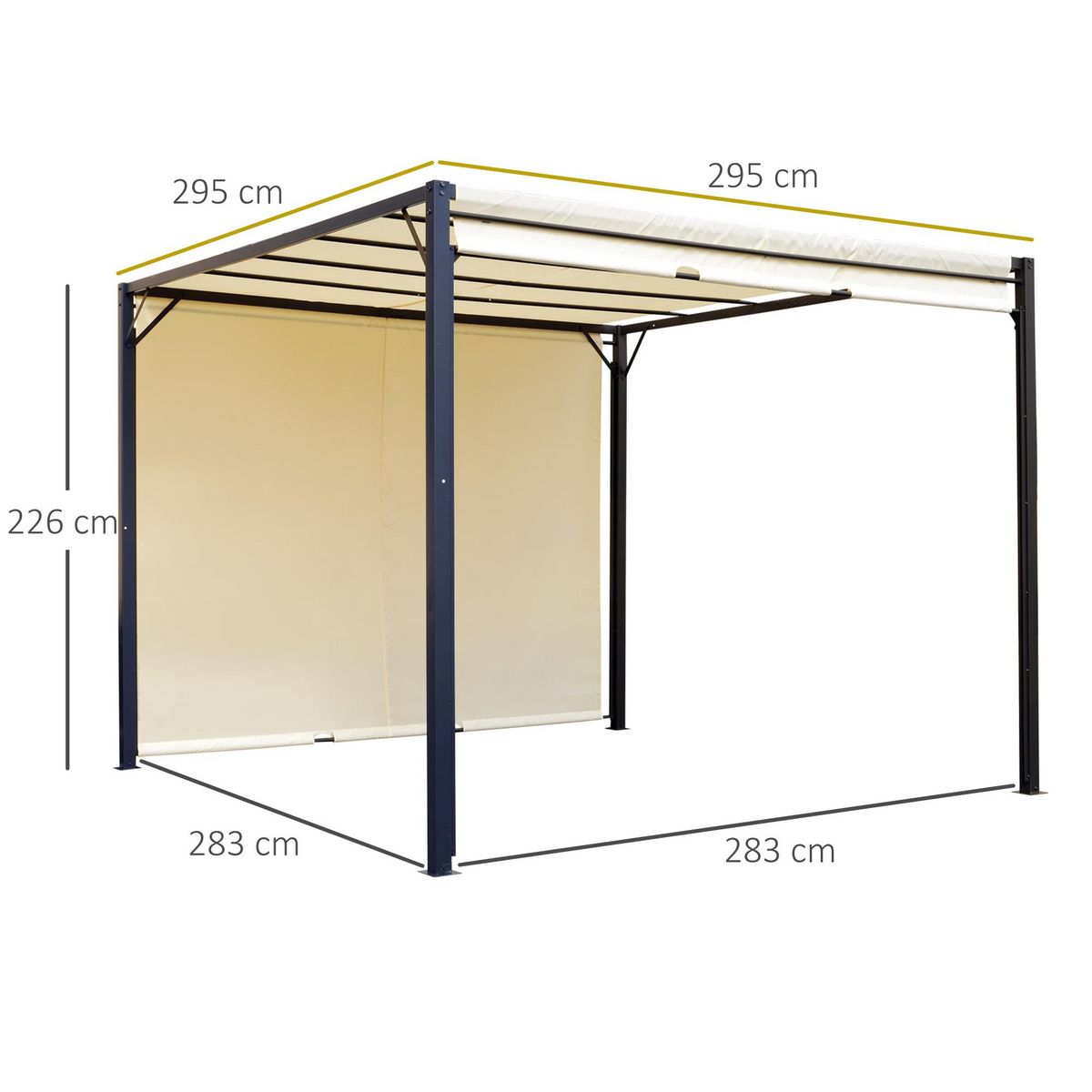 OUTSUNNY Pergola rétractable dim. 3L x 3l x 2,3H m structure acier époxy anticorrosion noir toile polyester haute densité crème