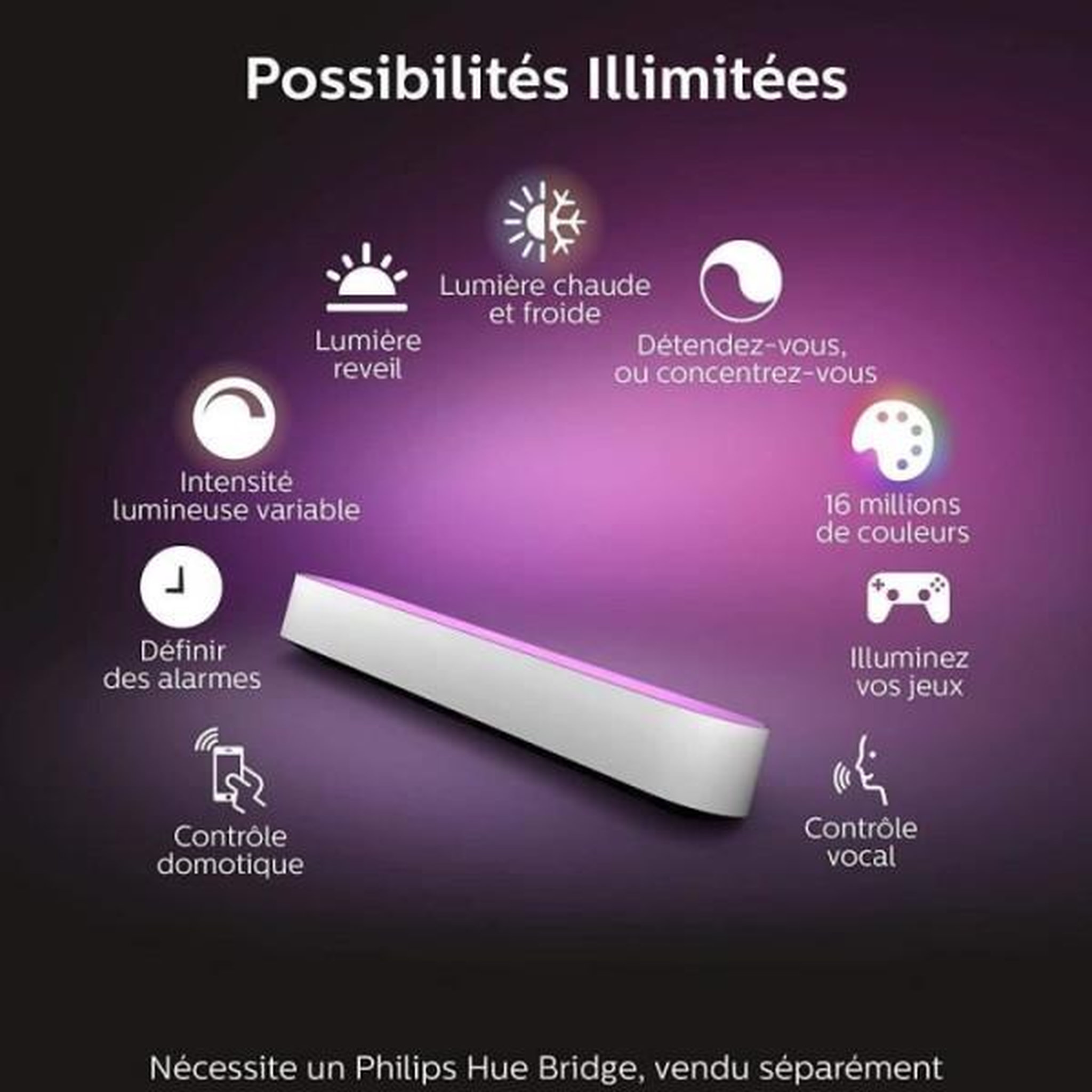 Voir la diapositive 6 : PHILIPS HUE Lampe connectée W&C Play x1 avec alim. Blanc