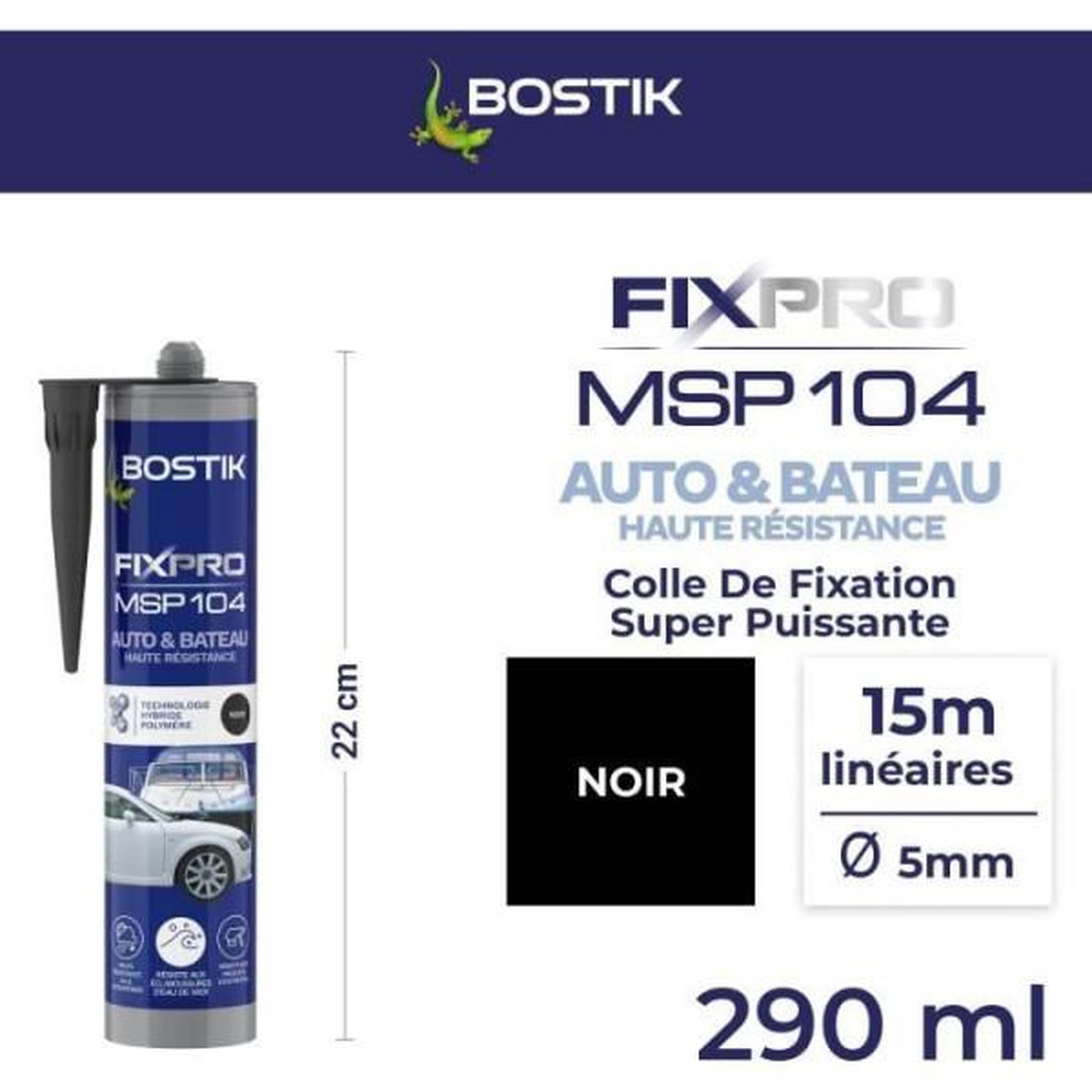 Voir la diapositive 3 : Bostik Mastic auto/bateau - BOSTIK - Fixpro MSP 104 - Colle et joint - Résiste intempéries et eau de mer - Noir - 290 ml