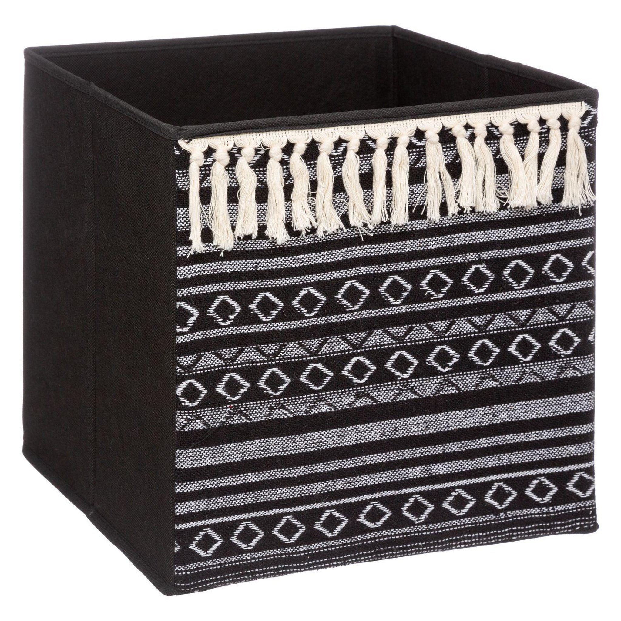 Voir la diapositive 3 : TOILINUX Lot de 2 boîtes de rangement à motifs ethniques MIX'N MODUL - L.31 x l.31 x H.31 cm - Noir