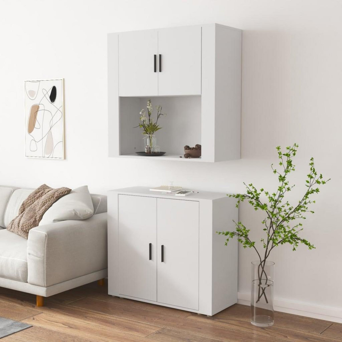 VIDAXL Buffet haut Blanc Bois d'ingenierie