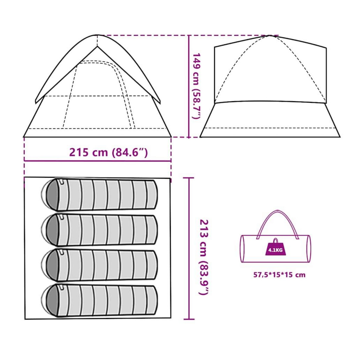 VIDAXL Tente de camping a dome 4 personnes tissu occultant impermeable