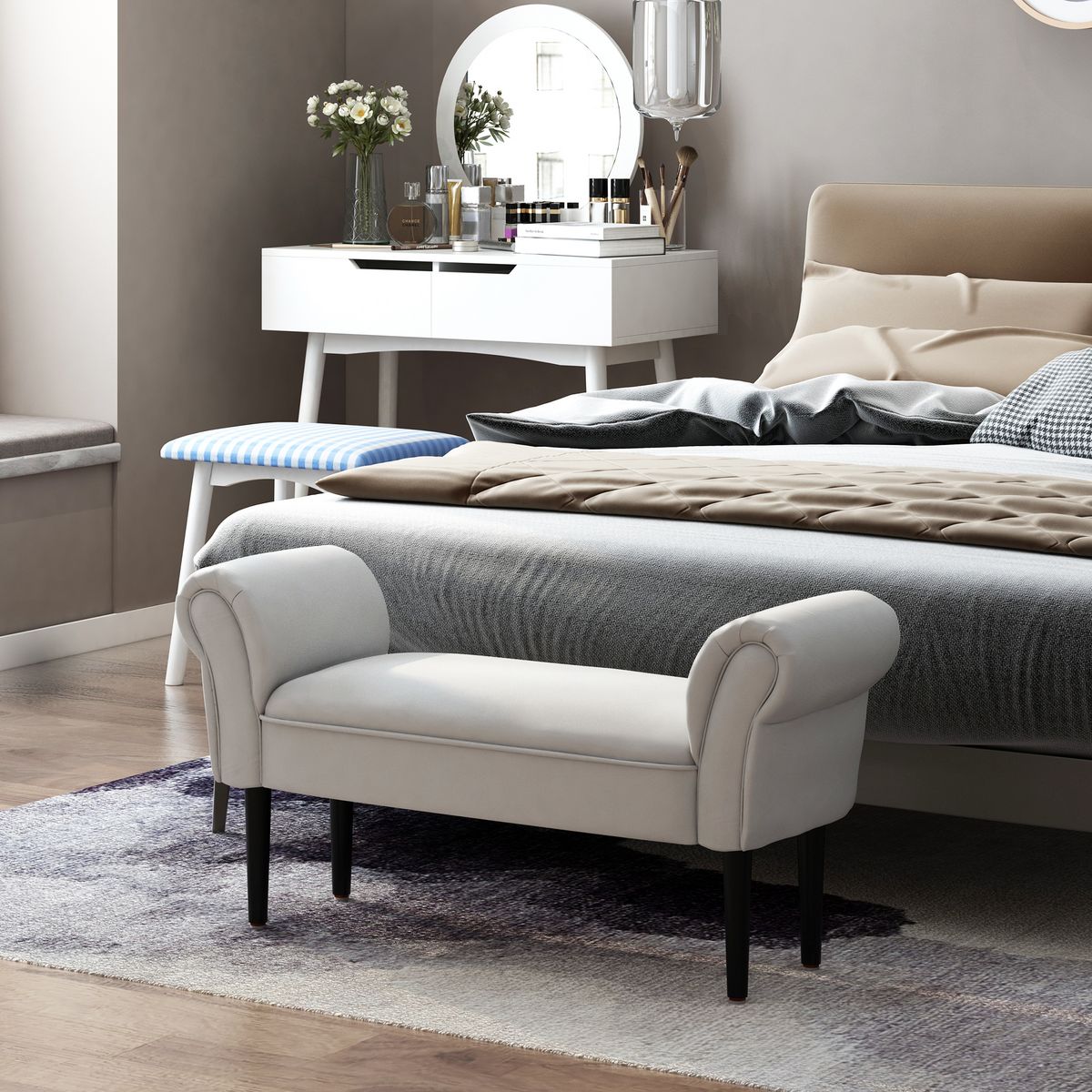 HOMCOM Banc banquette design contemporain accoudoirs courbés grand confort 102L x 31l x 51H cm gris clair