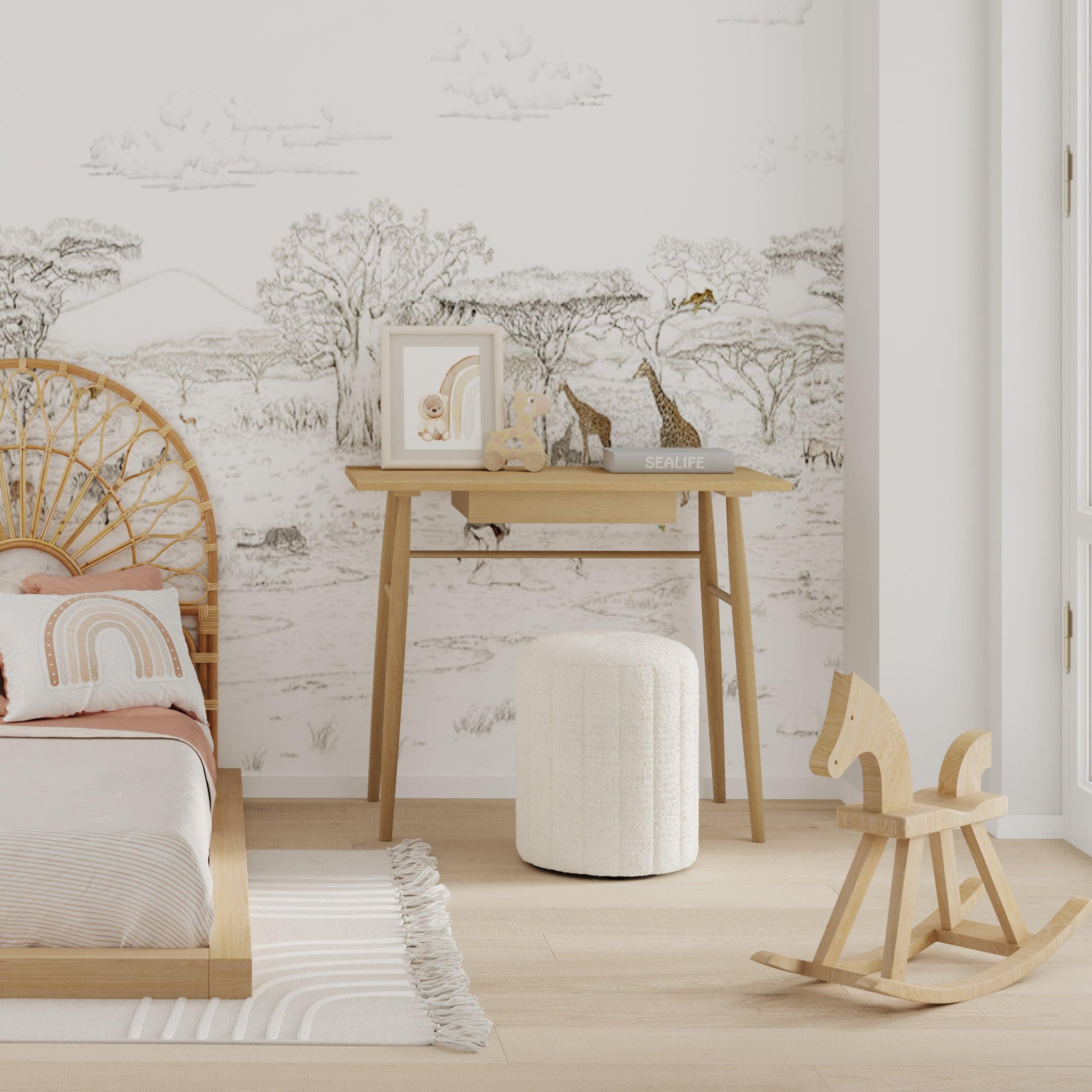 Voir la diapositive 6 : MAISON PAVANE Pouf rond en tissu blanc bouclé-eva