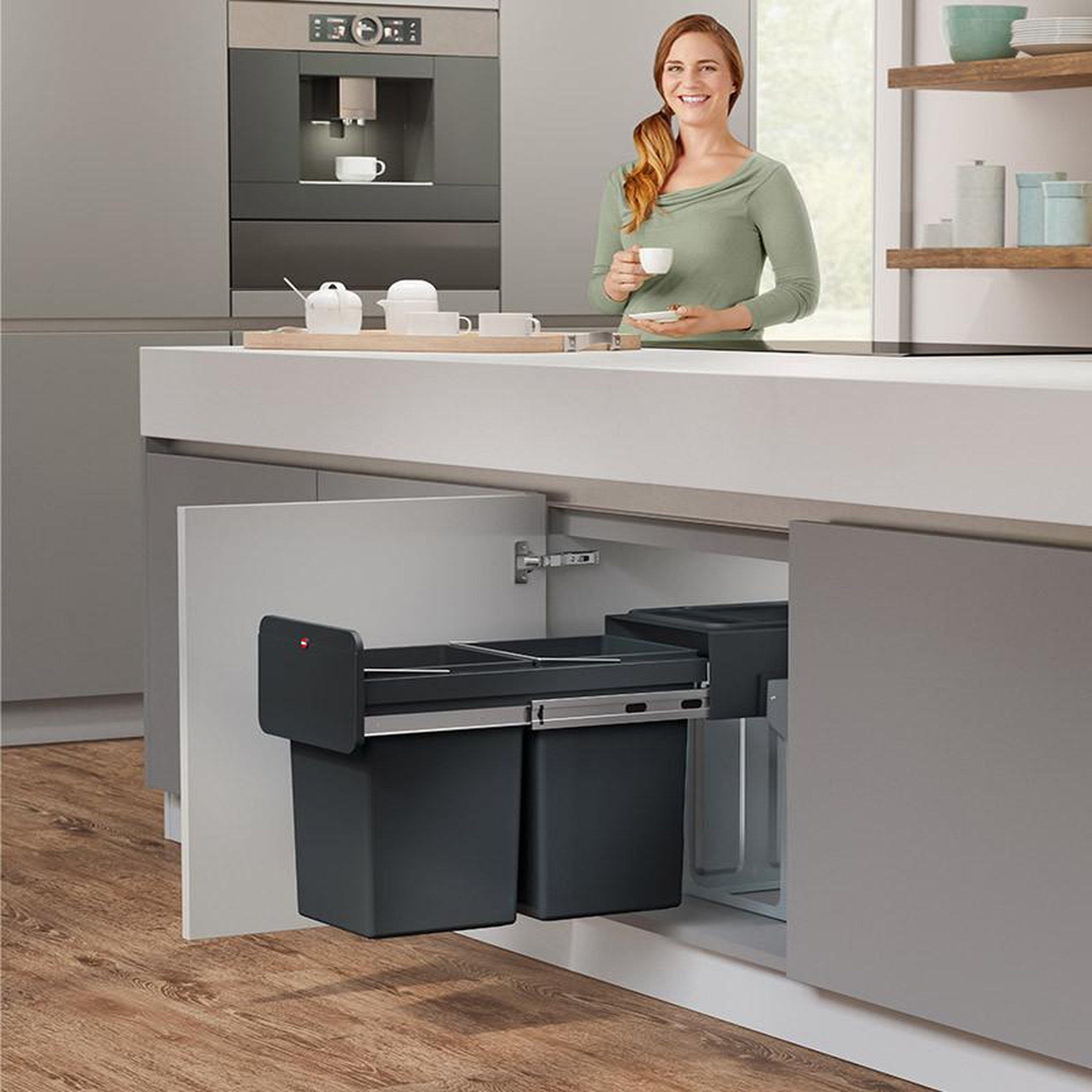 Voir la diapositive 2 : HAILO Poubelle de tri sélectif encastrable 28 litres (14+14) hailo ecoline design l duo