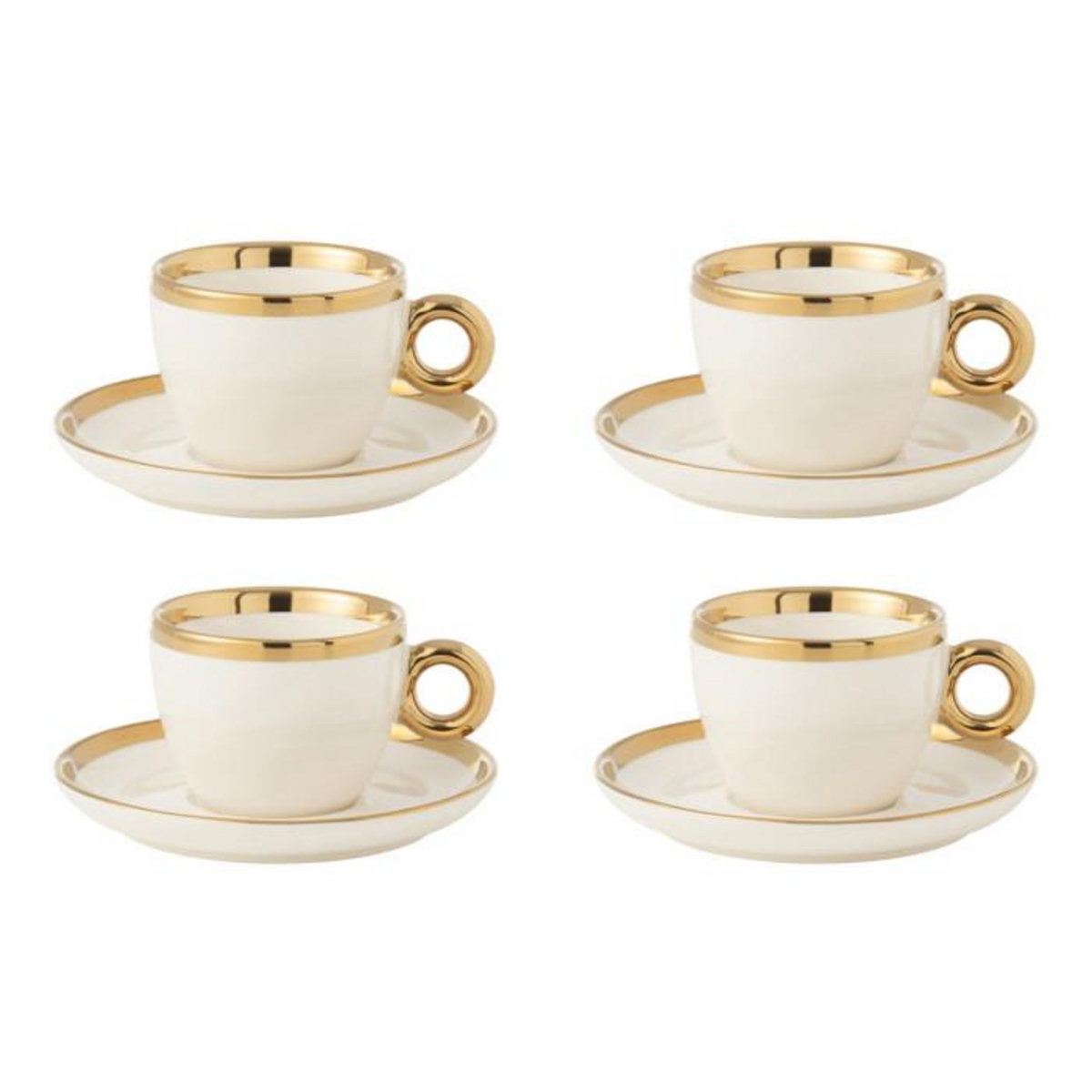 Paris Prix Lot de 4 Tasses & Sous-Tasses  Faye  18cl Blanc & Or