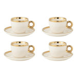 Paris Prix Lot de 4 Tasses & Sous-Tasses  Faye  18cl Blanc & Or