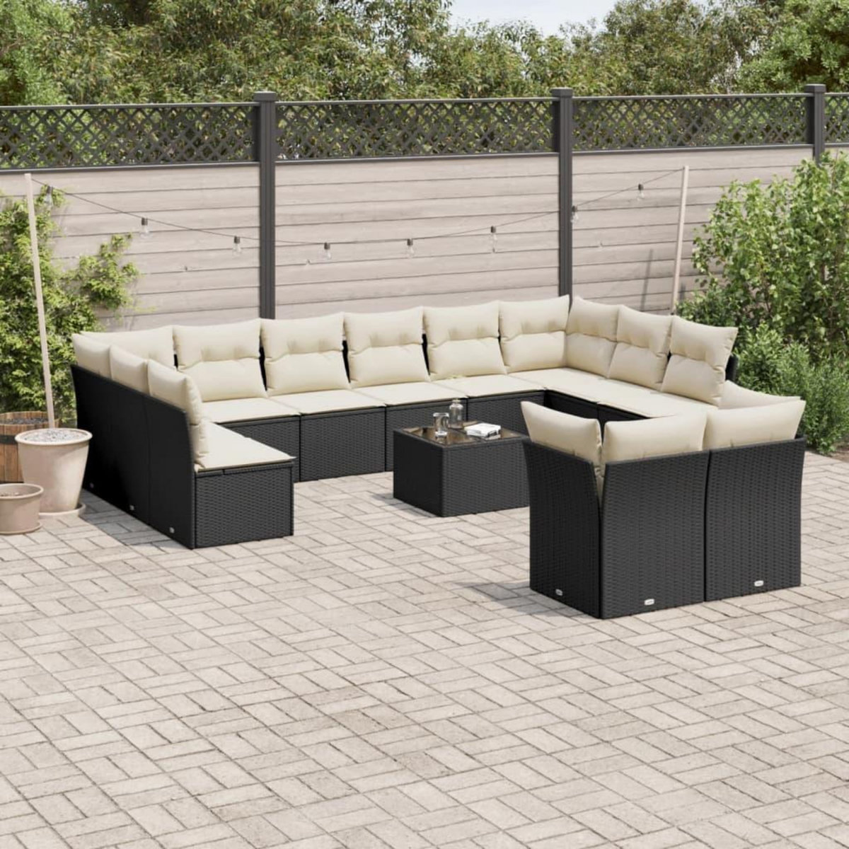 VIDAXL Salon de jardin avec coussins 13 pcs noir resine tressee