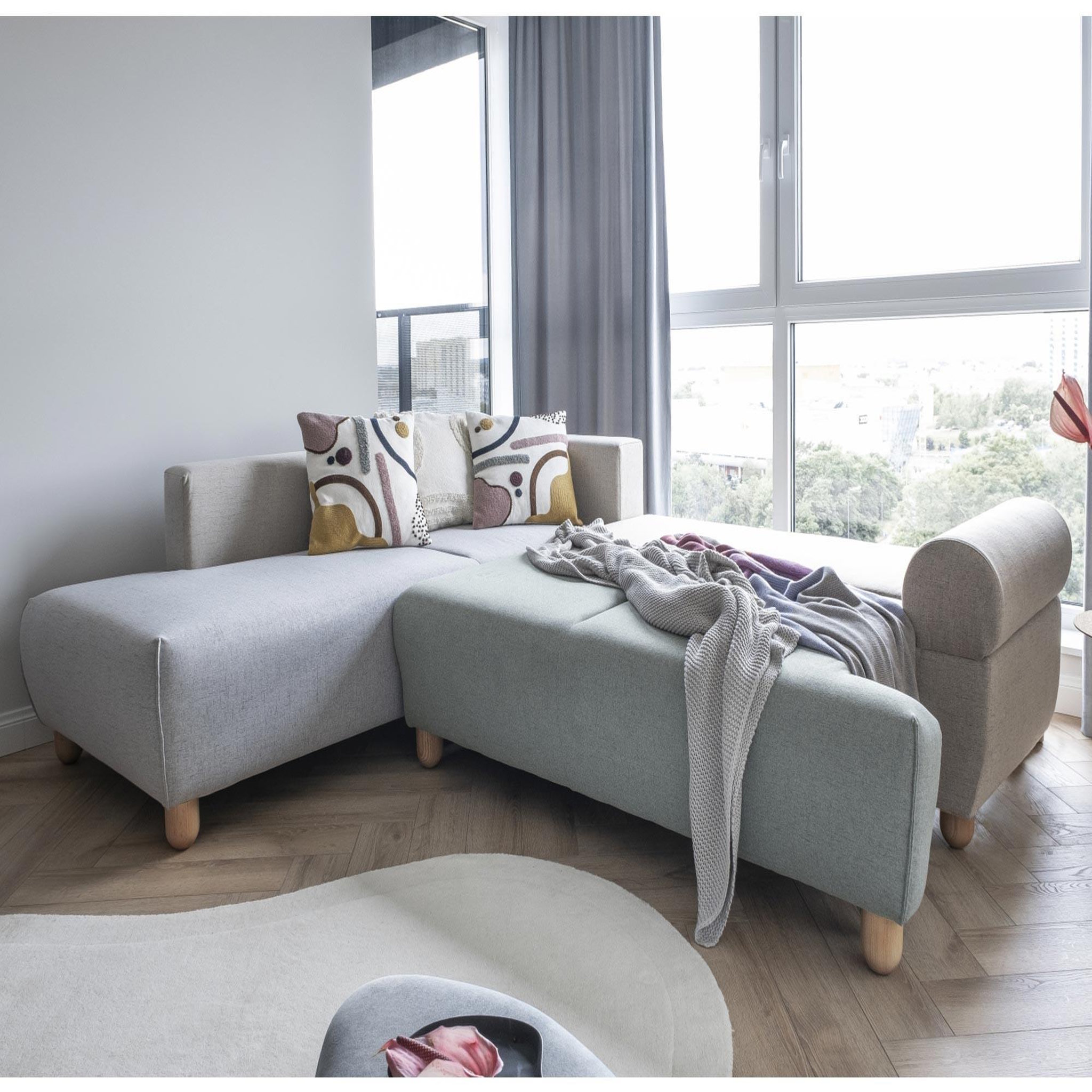Voir la diapositive 3 : BEST MOBILIER Olli - canapé d'angle droit - convertible - avec coffre - 4 places - en tissu