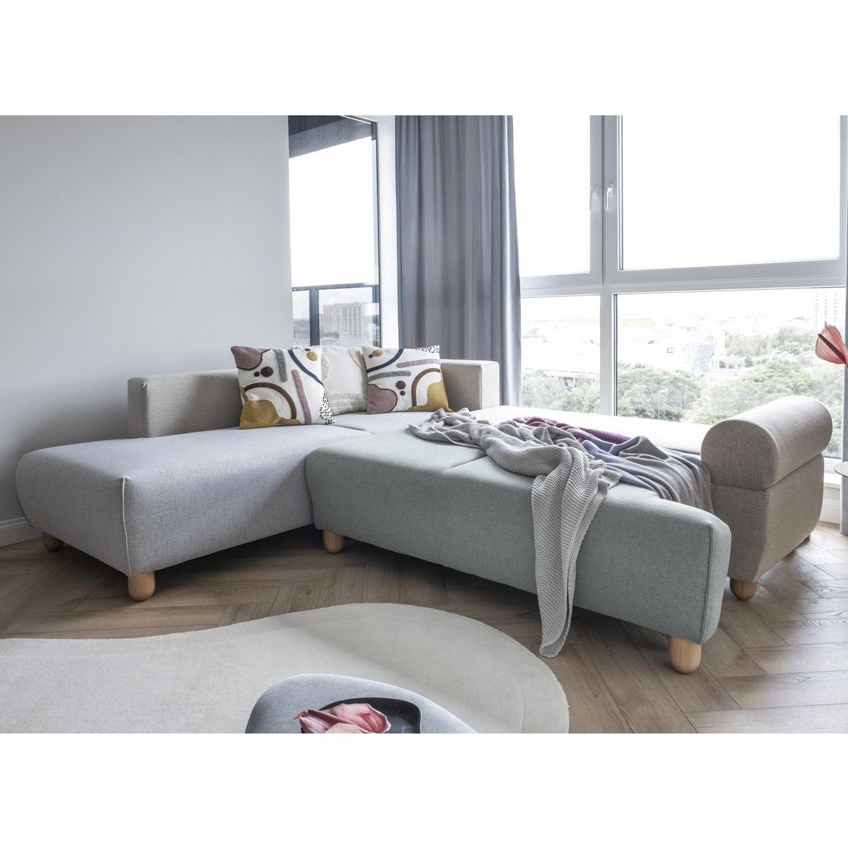 BEST MOBILIER Olli - canapé d'angle droit - convertible - avec coffre - 4 places - en tissu